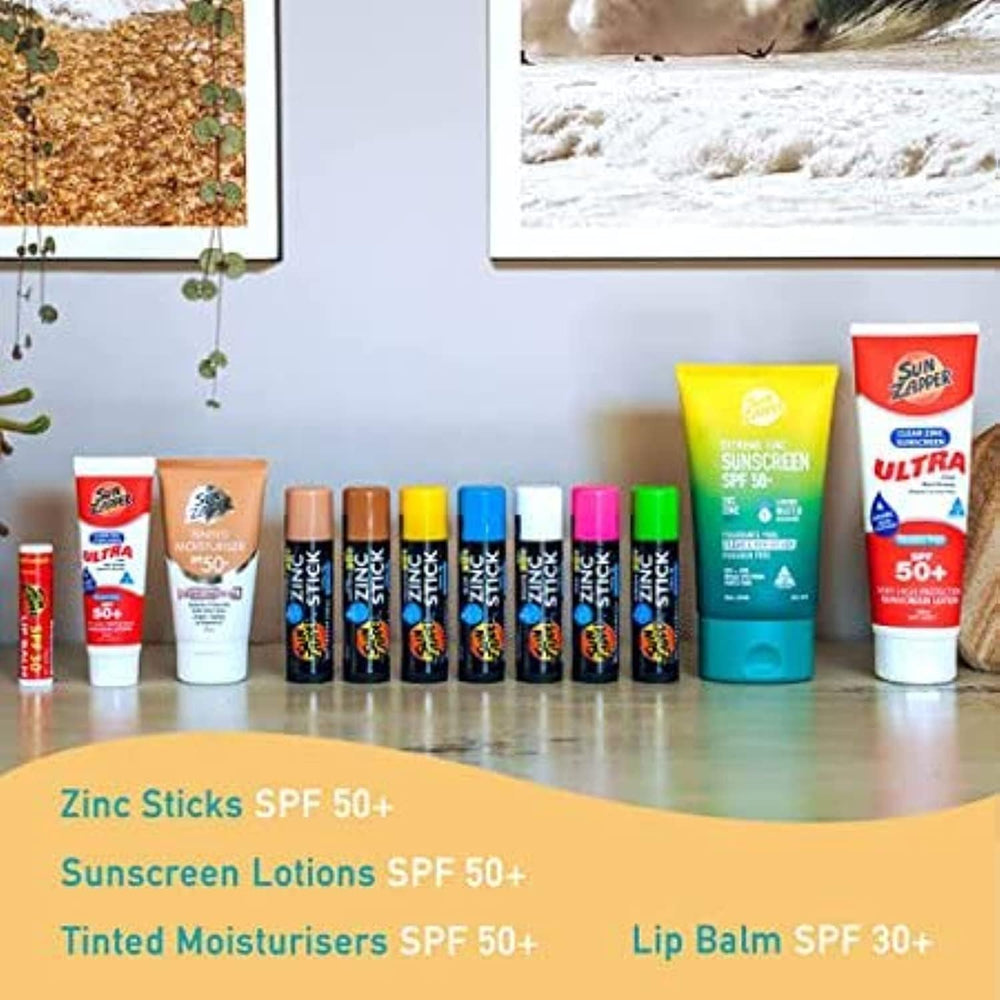 Sun Zapper bâton zinc vert – protection minérale douce pour peau sensible.