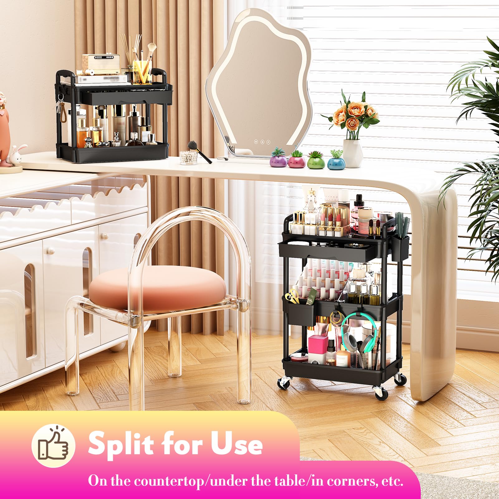 SUNALLY almacenamiento multiuso para baño y dormitorio, manteniendo cosméticos, perfumes y accesorios ordenados.