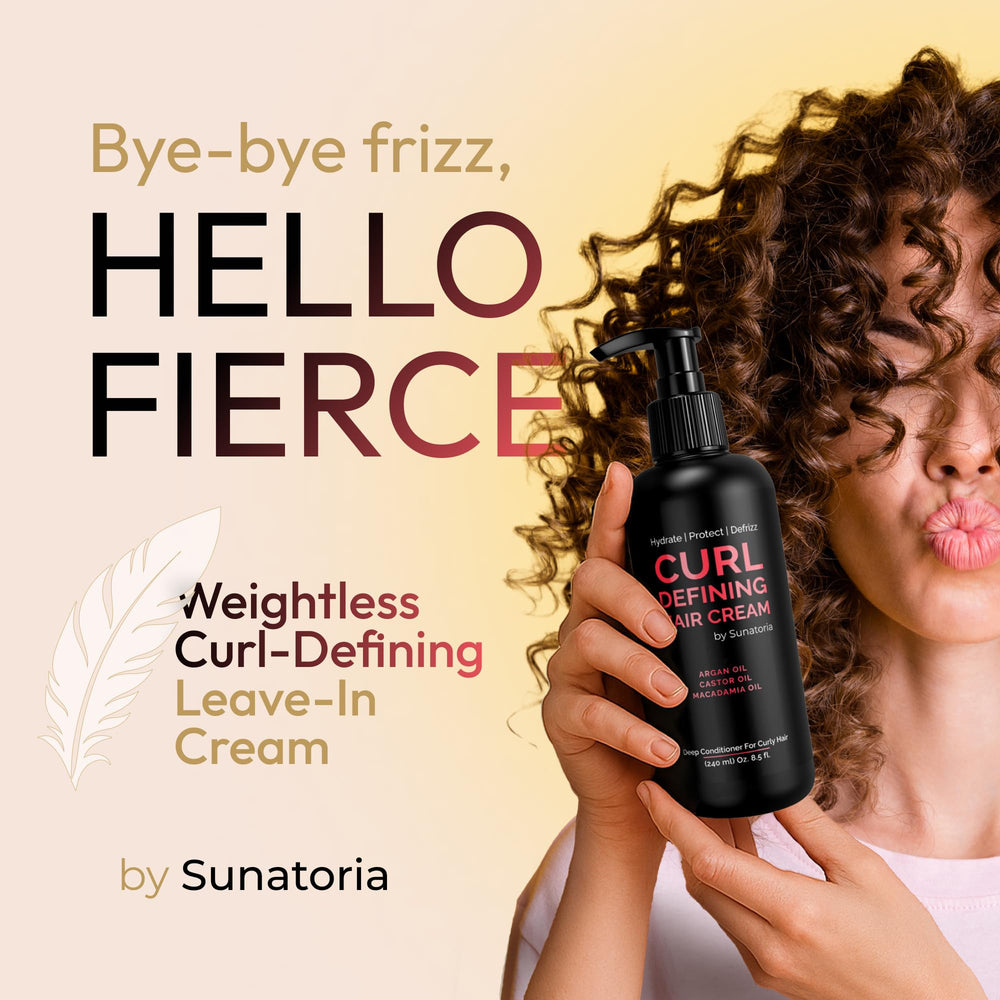 SUNATORIA crema rizos, textura cremosa mostrando volumen natural.