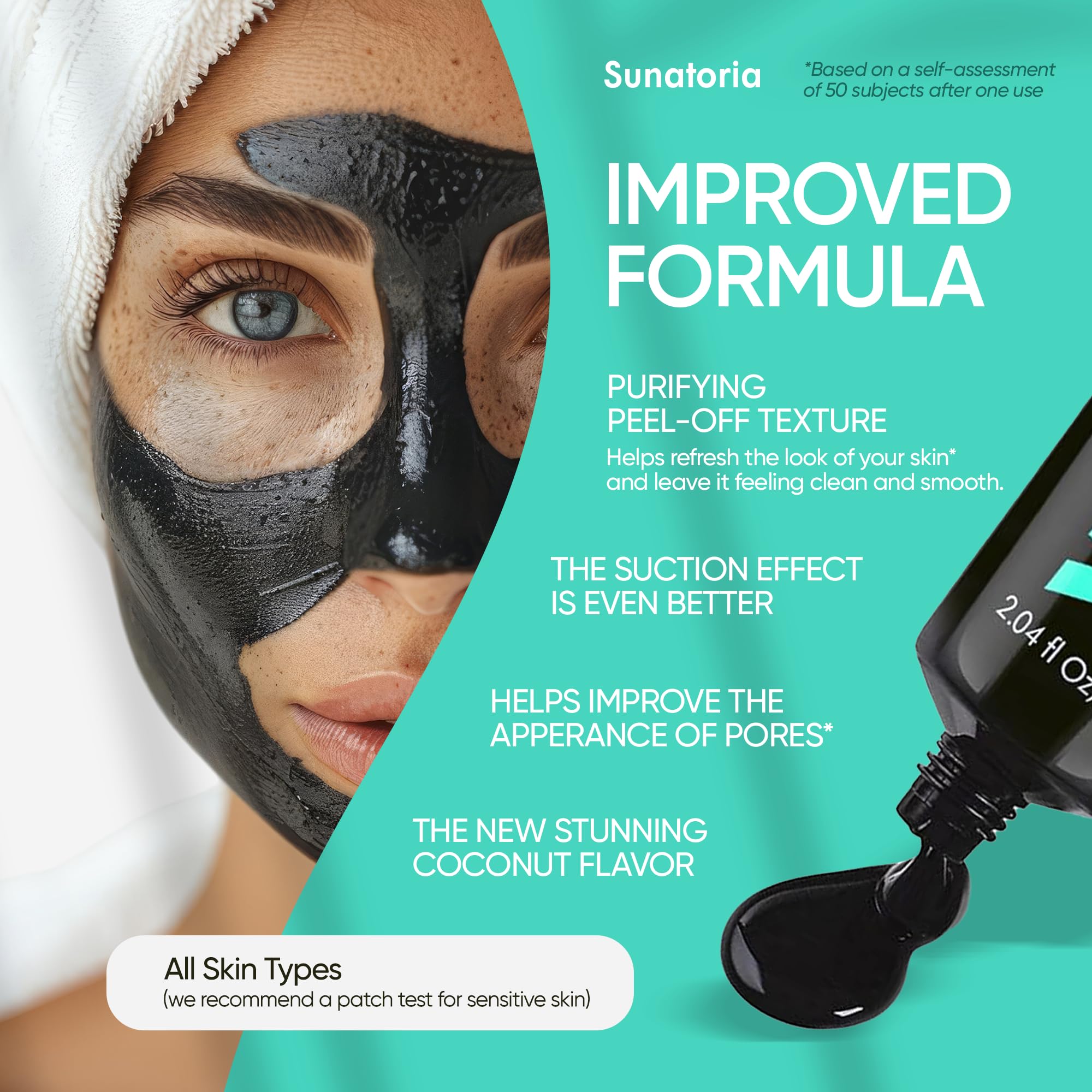 SUNATORIA mascarilla negra carbón, purificación de poros para una piel más fresca.