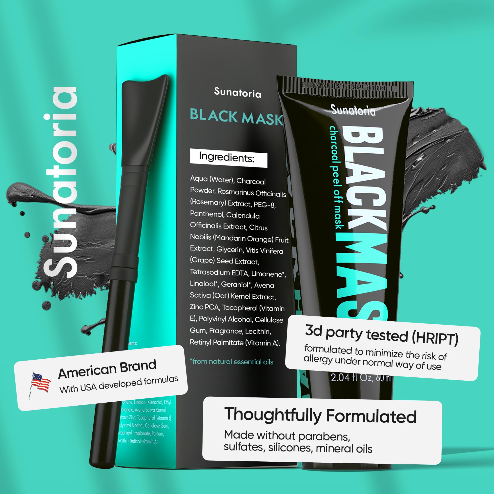 SUNATORIA mascarilla negra carbón, secado uniforme para remover impurezas sin irritar.