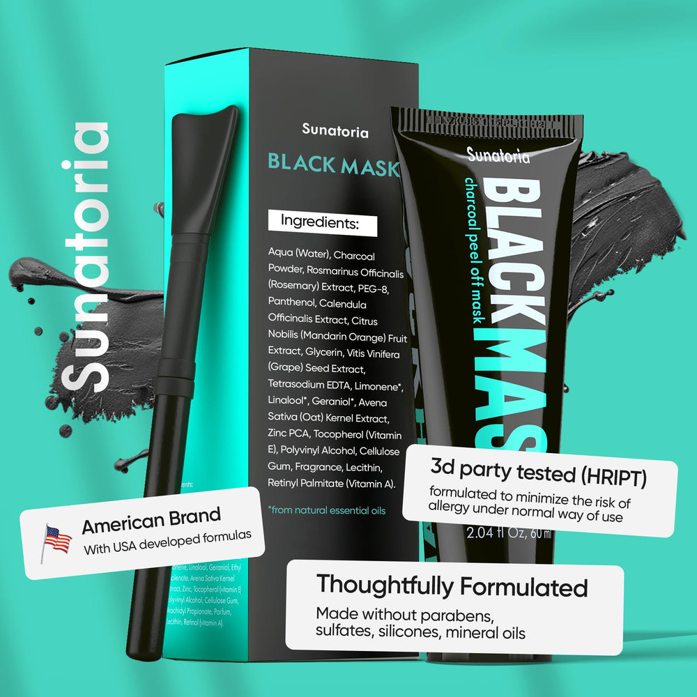 SUNATORIA mascarilla negra carbón, secado uniforme para remover impurezas sin irritar.