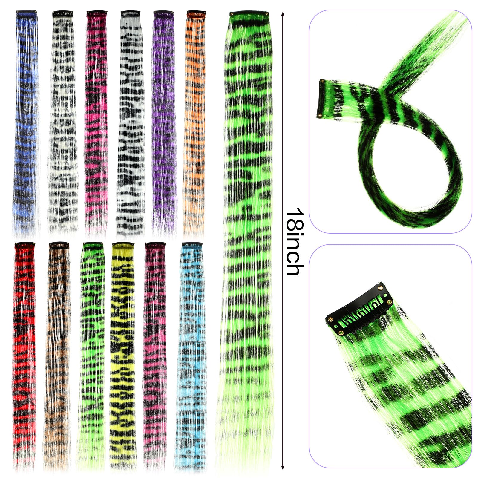 Extensiones Suncalla de pelo sintético multicolor con rayas para un estilo suave.