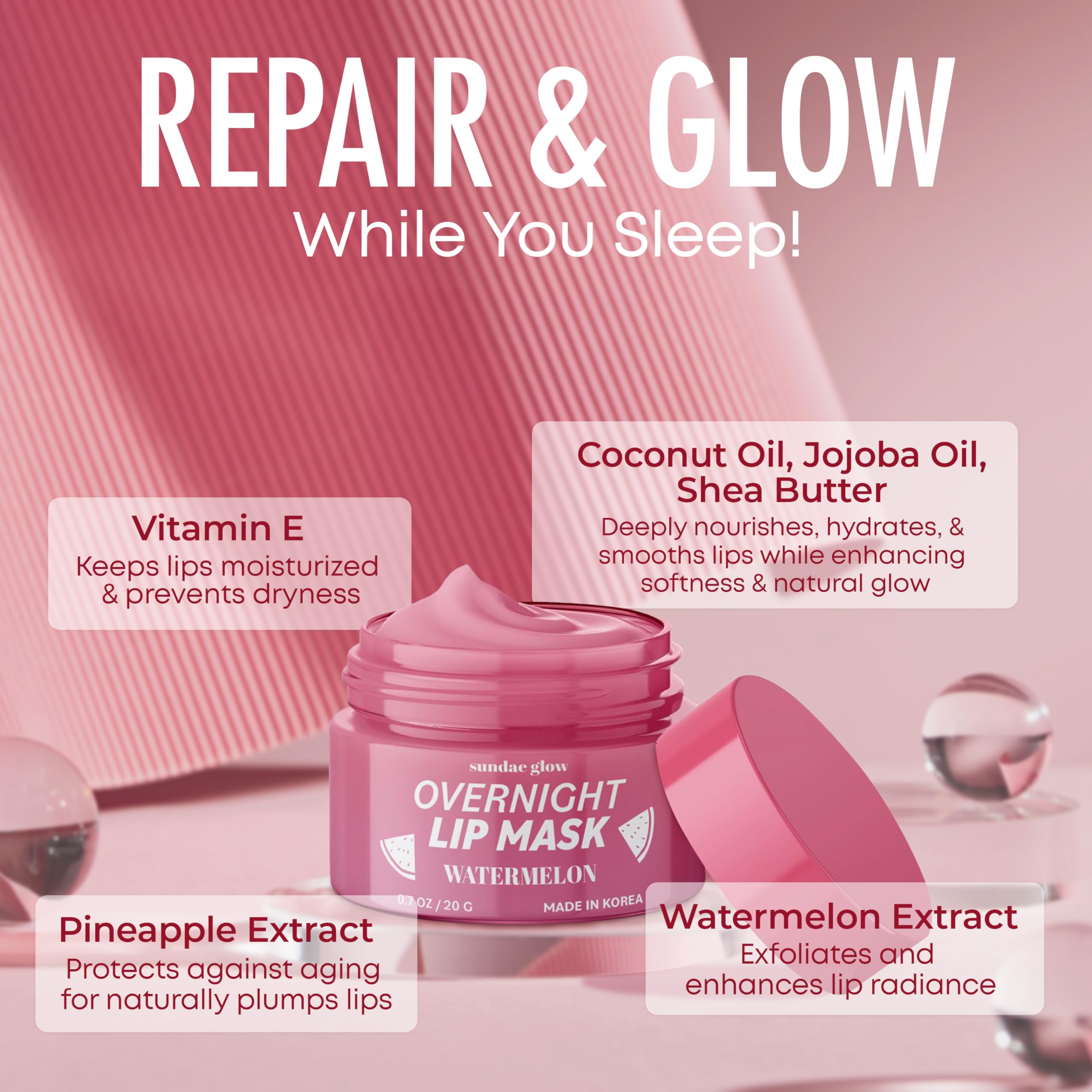 Sundae Glow ingredientes: sandía y manteca de karité nutren los labios.