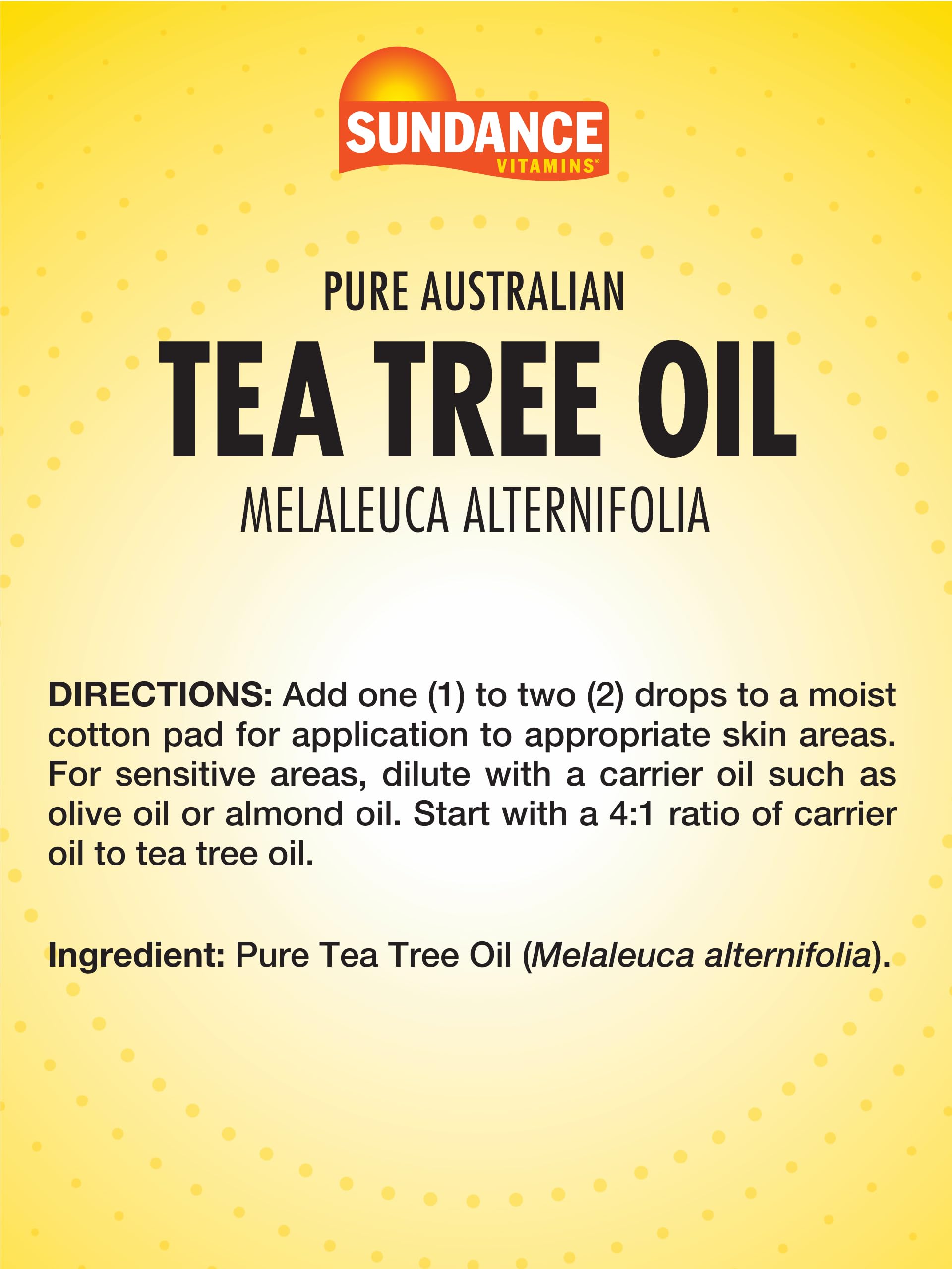 Etiqueta Sundance: aceite puro y de origen australiano para rutinas diarias.
