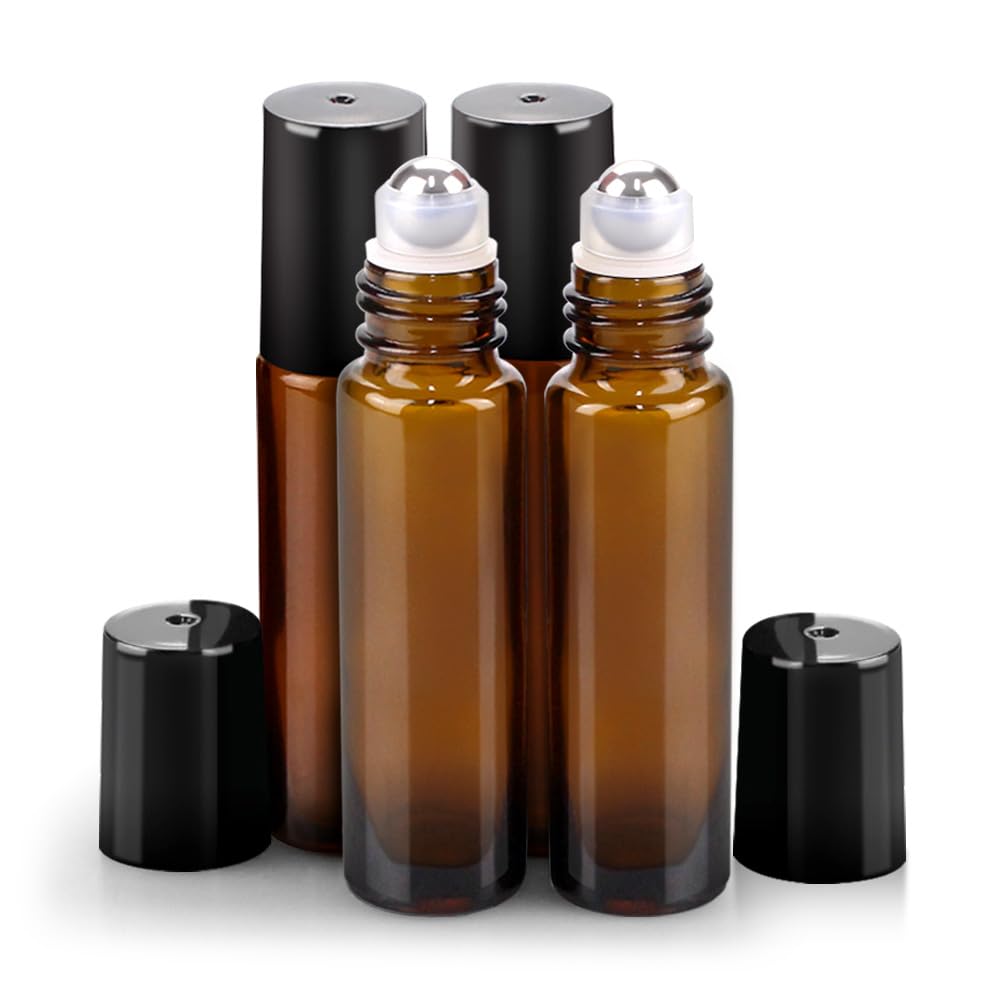 Sungwoo 4-pack botellas rodillo 10ml en vidrio ámbar con protección UV.