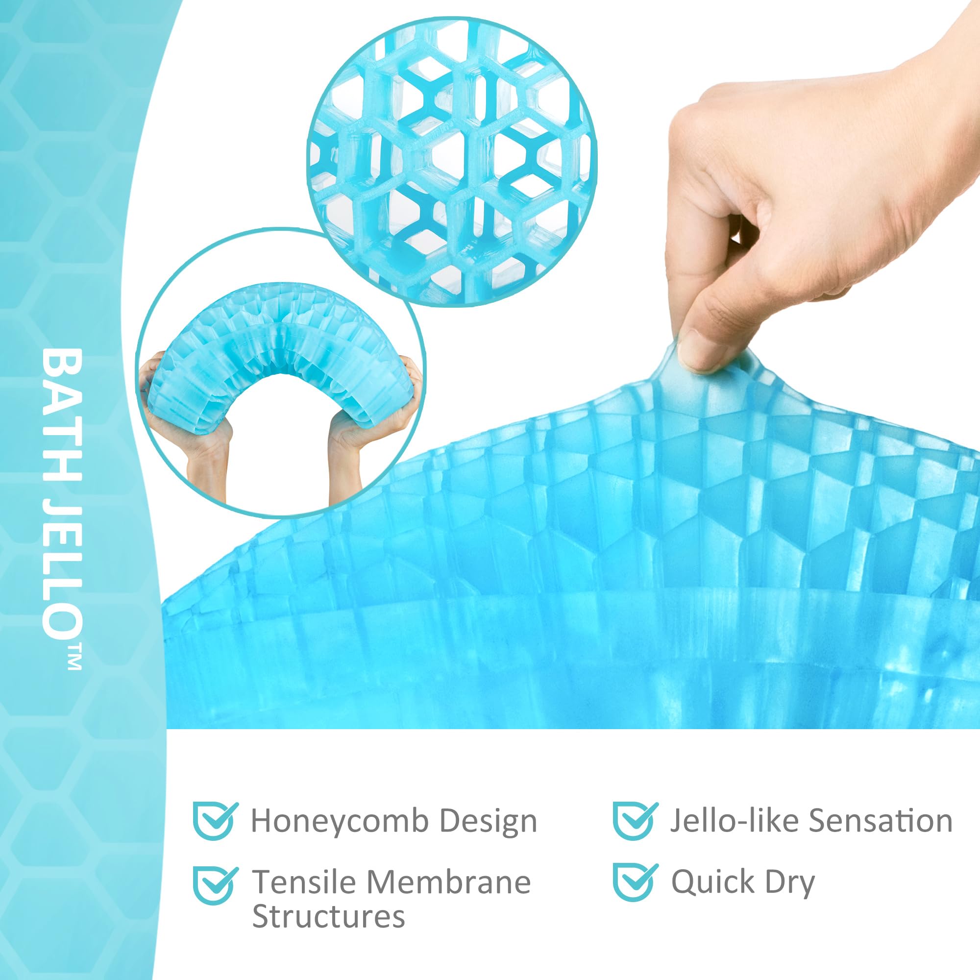 Diseño honeycomb de Sunlit Bath Jello ofrece comodidad y drenaje de agua.