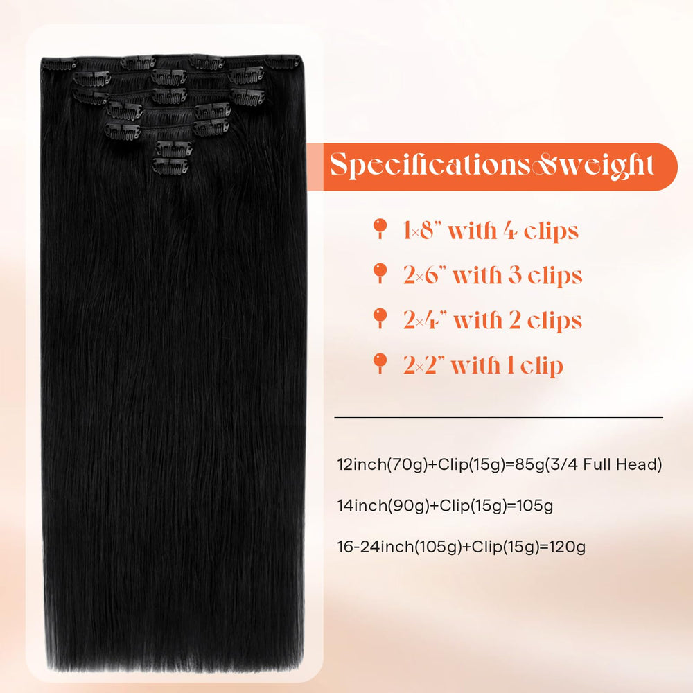 Sunny Hair extensiones de clip lisas 14 pulgadas, clips robustos para fijación segura.