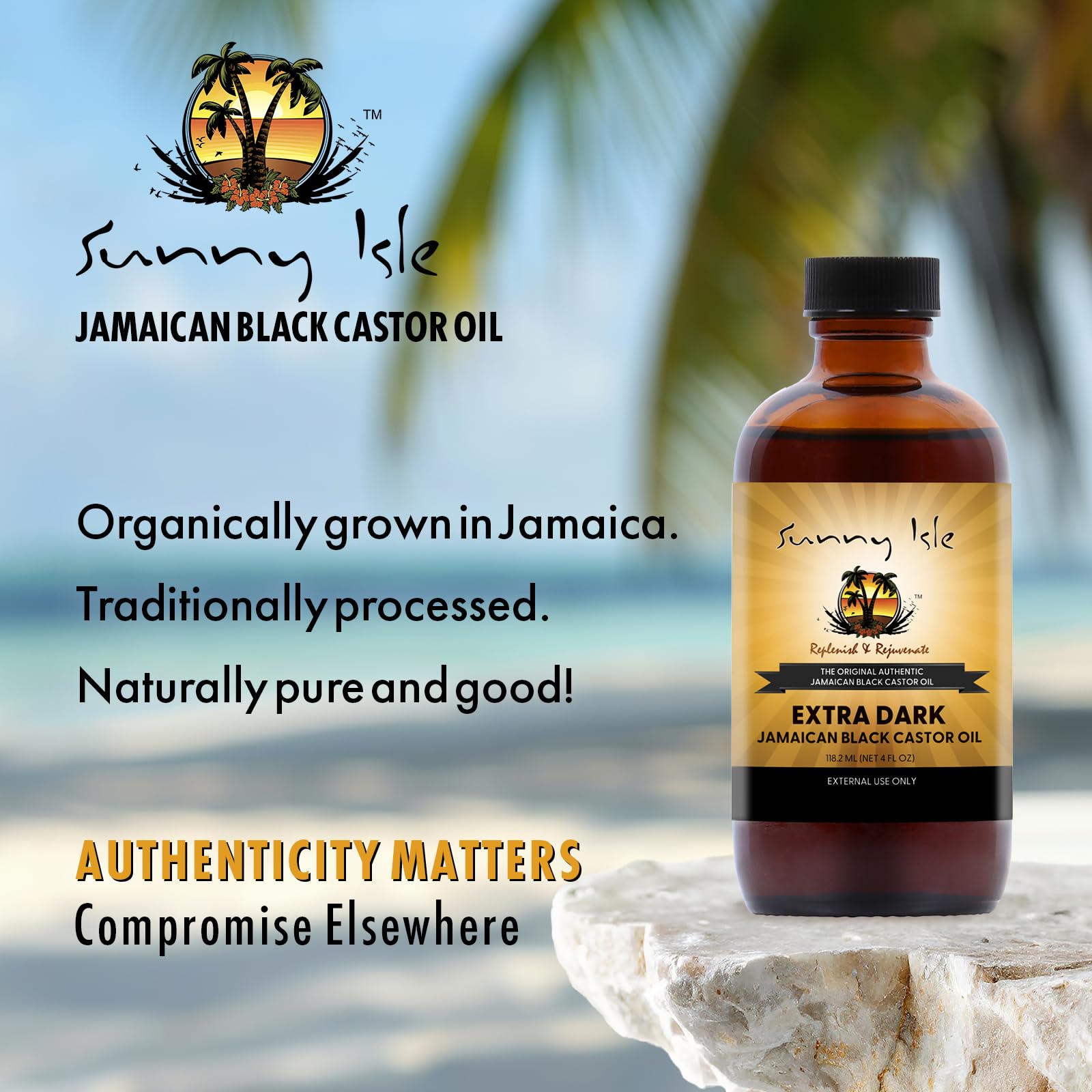 Sunny Isle Aceite Ricino Negro Extra Oscuro, ingredientes auténticos para rituales de belleza.