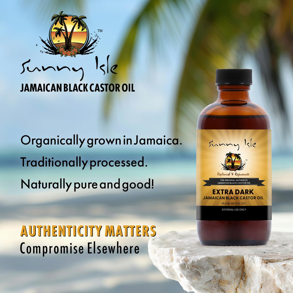 Sunny Isle Aceite Ricino Negro Extra Oscuro, ingredientes auténticos para rituales de belleza.