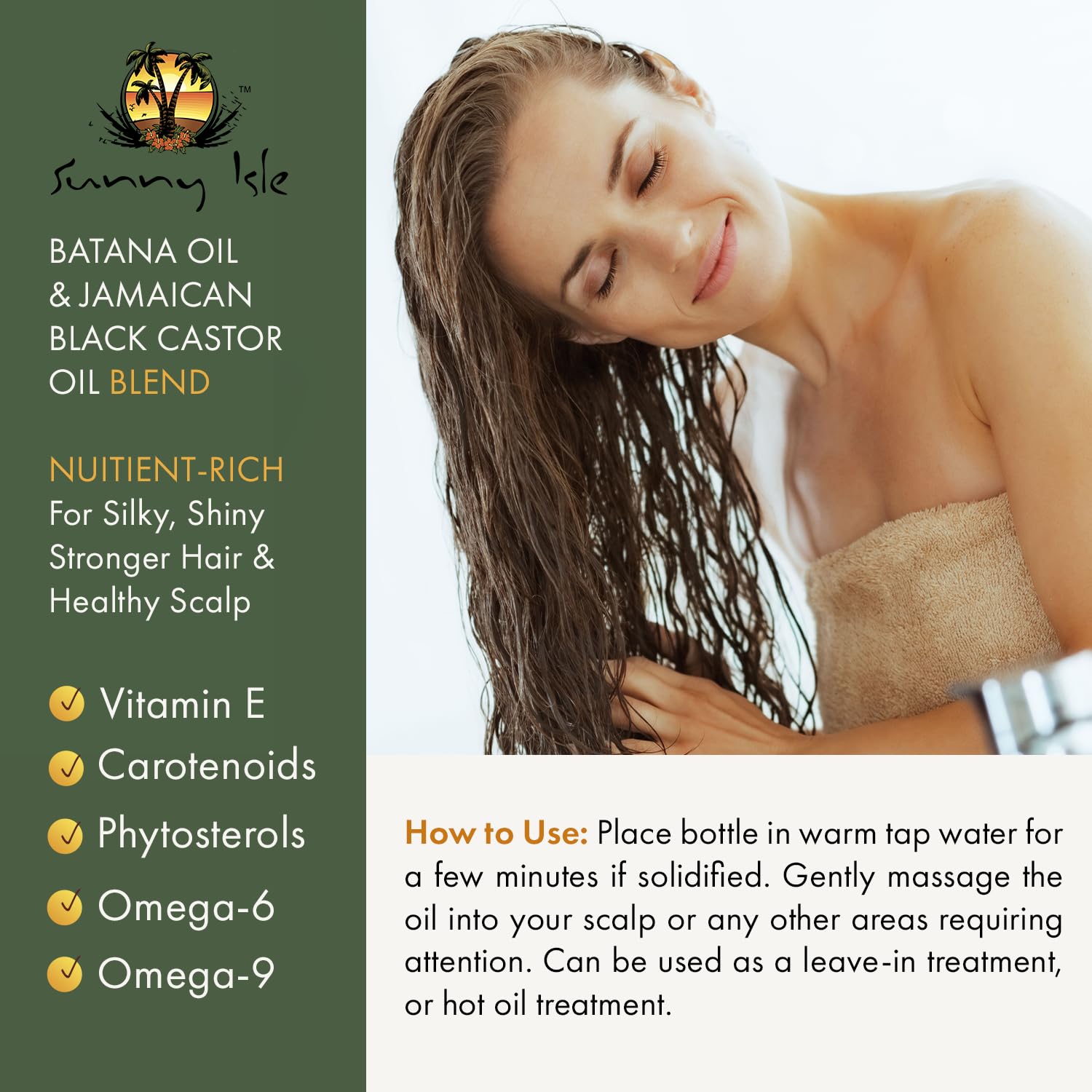 Sunny Isle Batana Oil, masaje capilar para relajación y nutrición