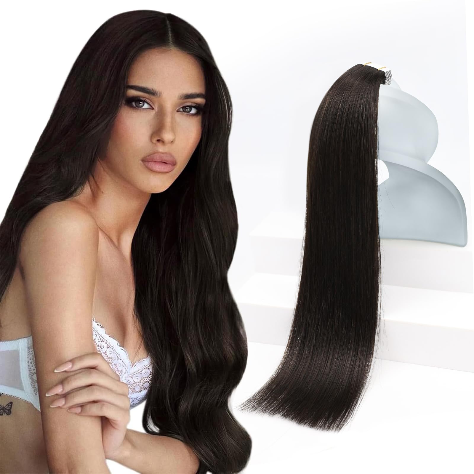 Sunny Hair extenciones de cinta real, 18 pulgadas, acabado natural.