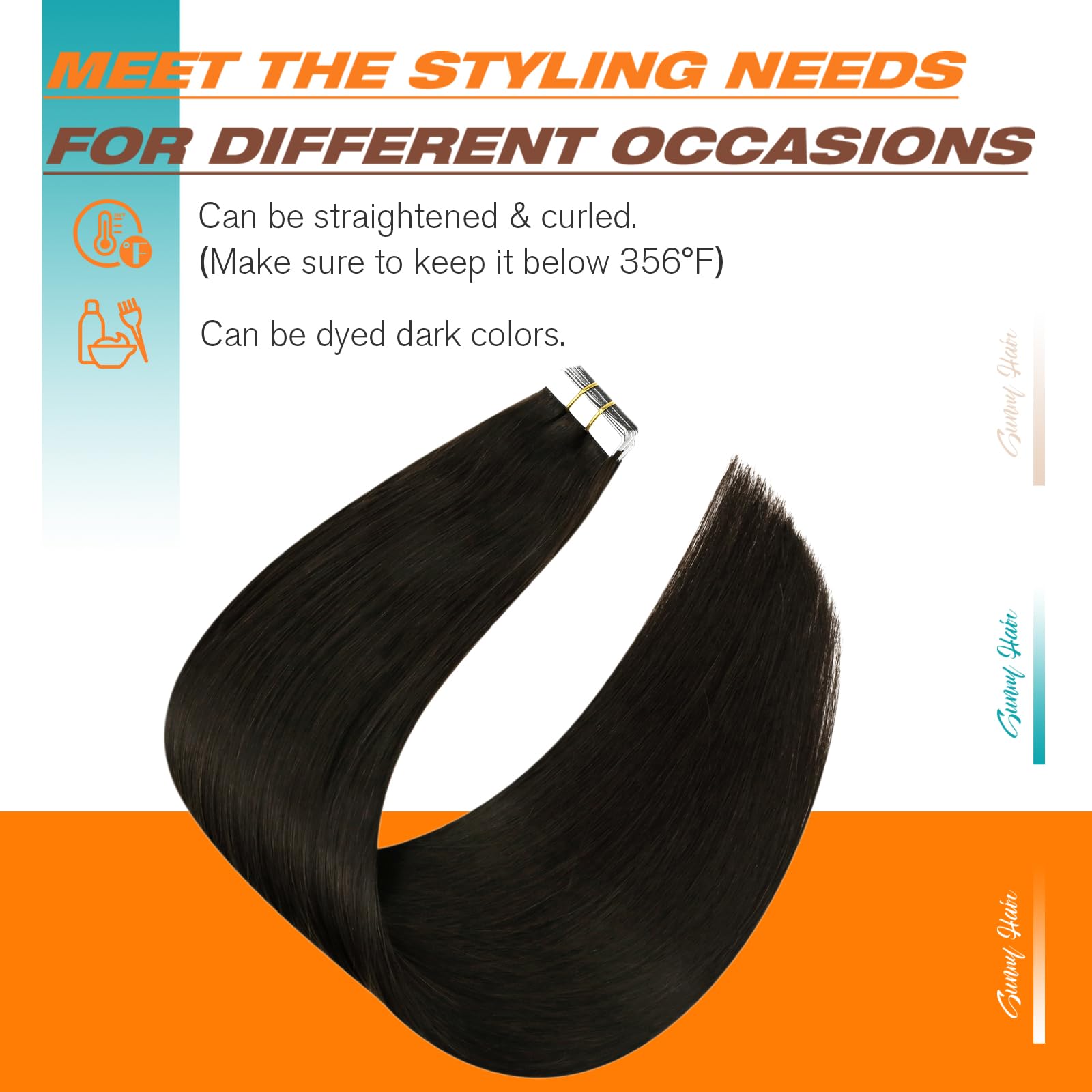 Sunny Hair textura real Remy, acabado suave iluminado naturalmente.