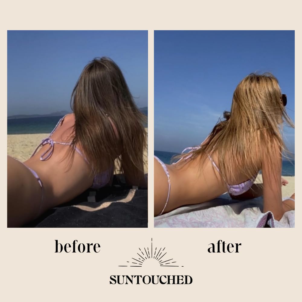 Suntouched iluminador solar contiene ingredientes naturales para cabello saludable.