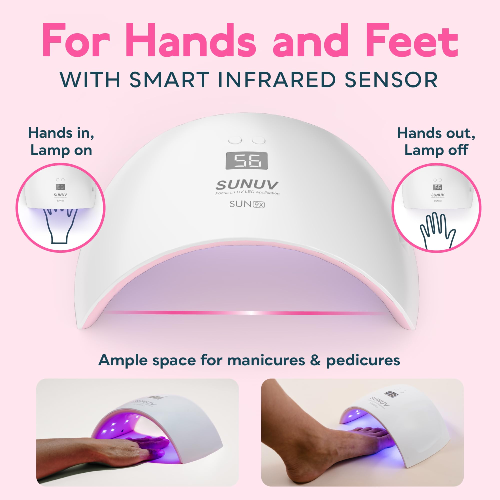 SUNUV SUN9X Plus: dos-tiempos-uñas-rosa, mayor flexibilidad.