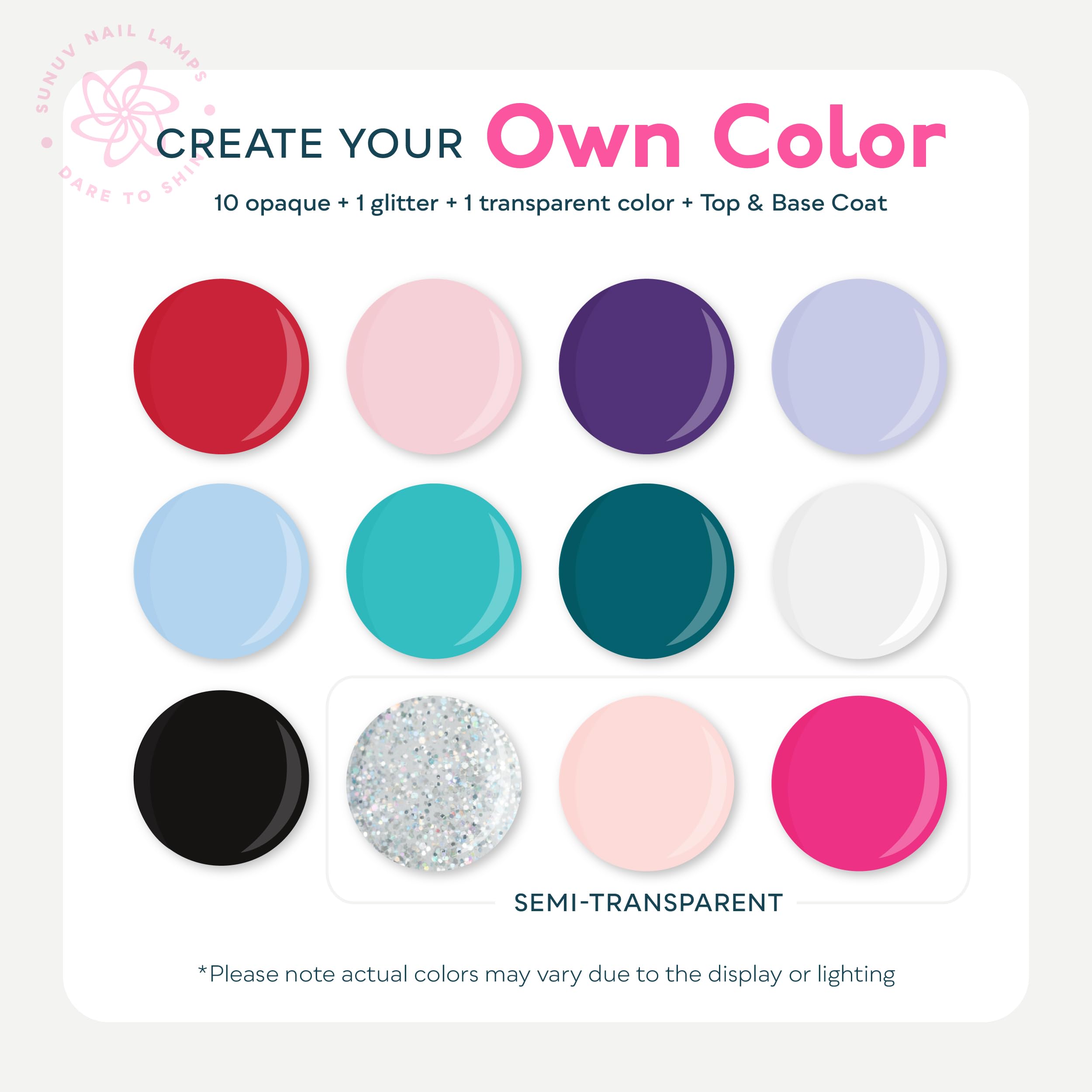 SUNUV esmalte gel 12 colores: paleta diversa para looks diarios.