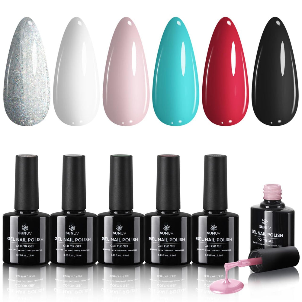 SUNUV gel esmalte set 16 colores, botellas exhibidas, acabado duradero.