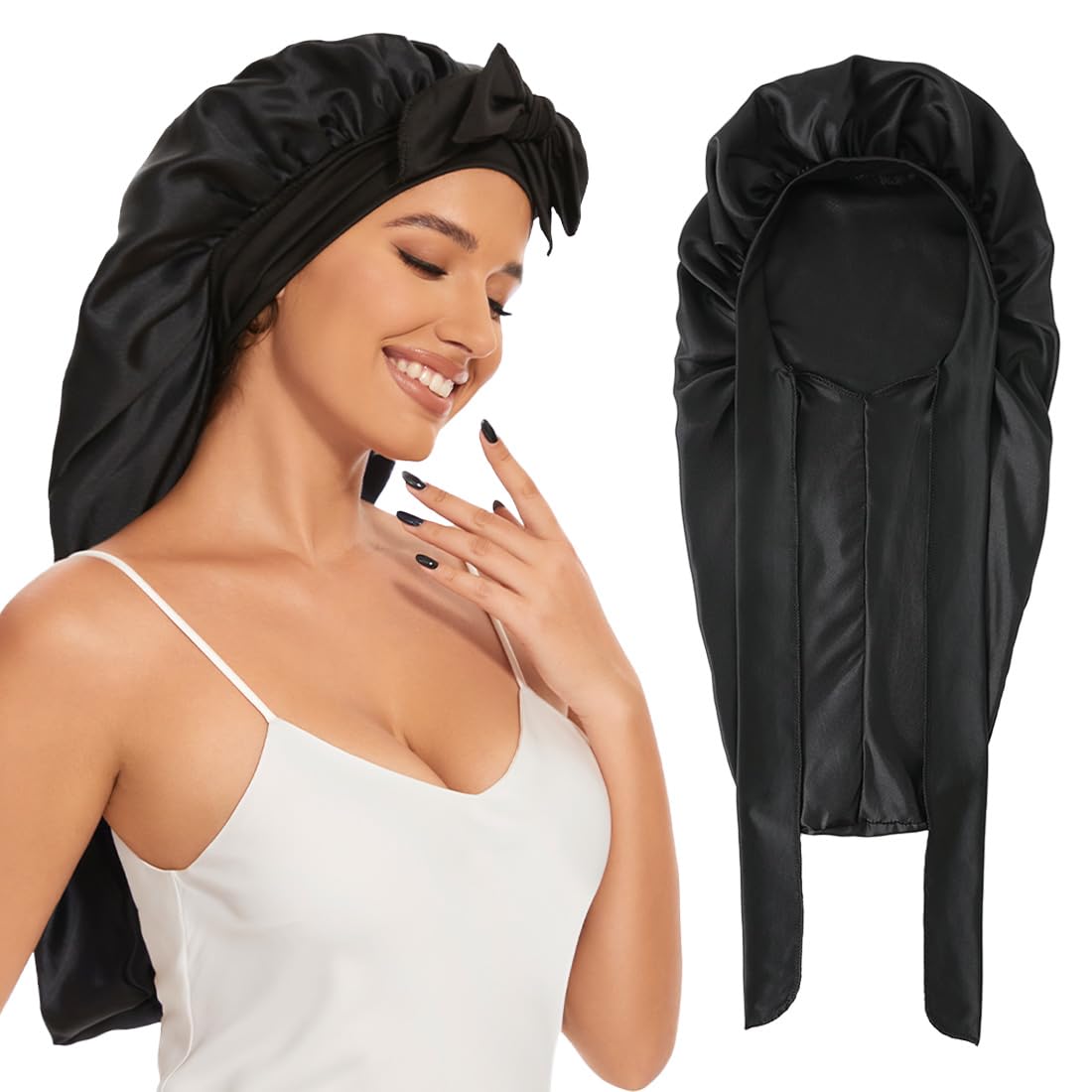 Bonete satinado Supaze largo para dormir protege el cabello y reduce la fricción.