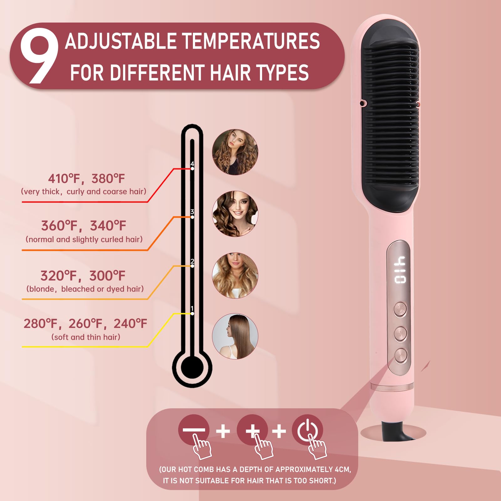 SUPBERC cepillo alisador con 9 temperaturas ajustables para distintos tipos de cabello