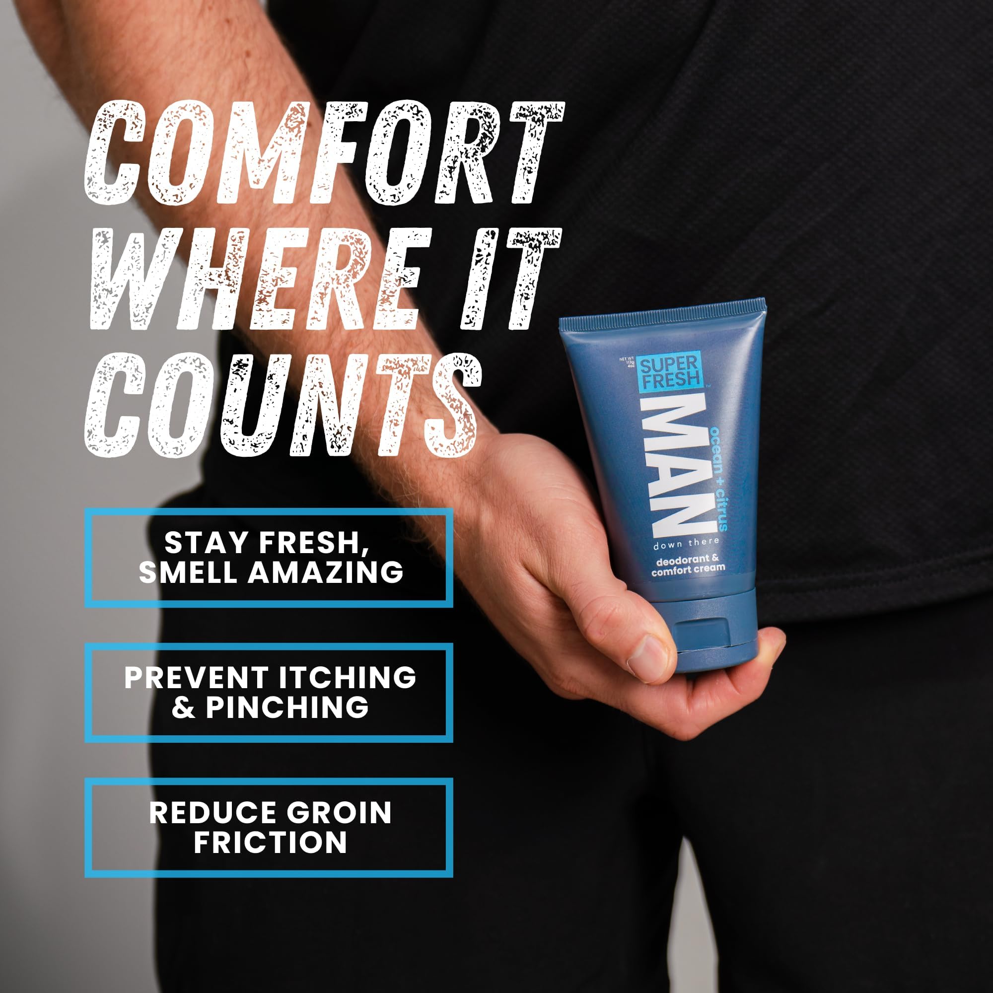 Super Fresh Co. higiene diaria para hombres, previene sudor y olor.