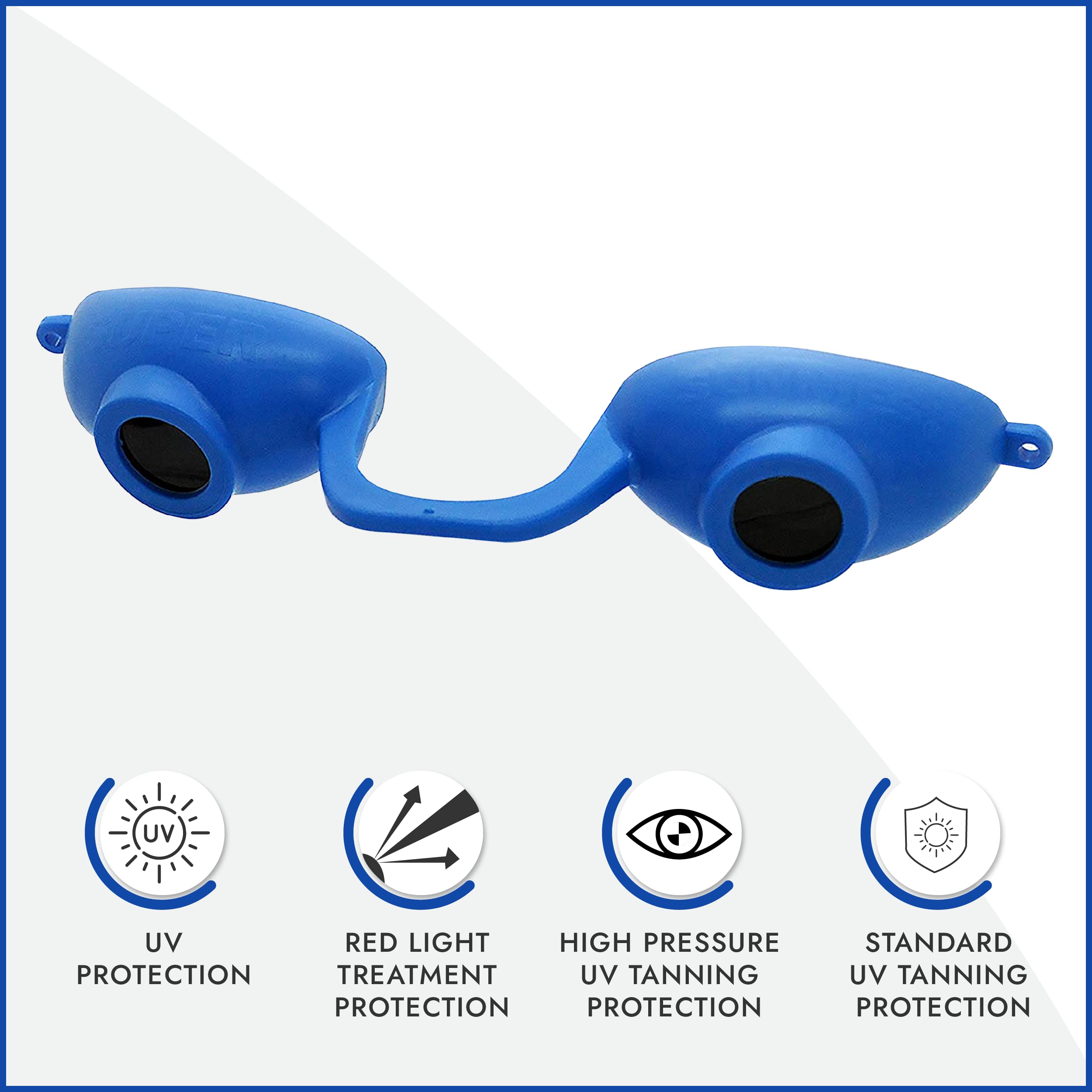 Protección ocular para bronceado interior con Super Sunnies Evo, cómodo y seguro.