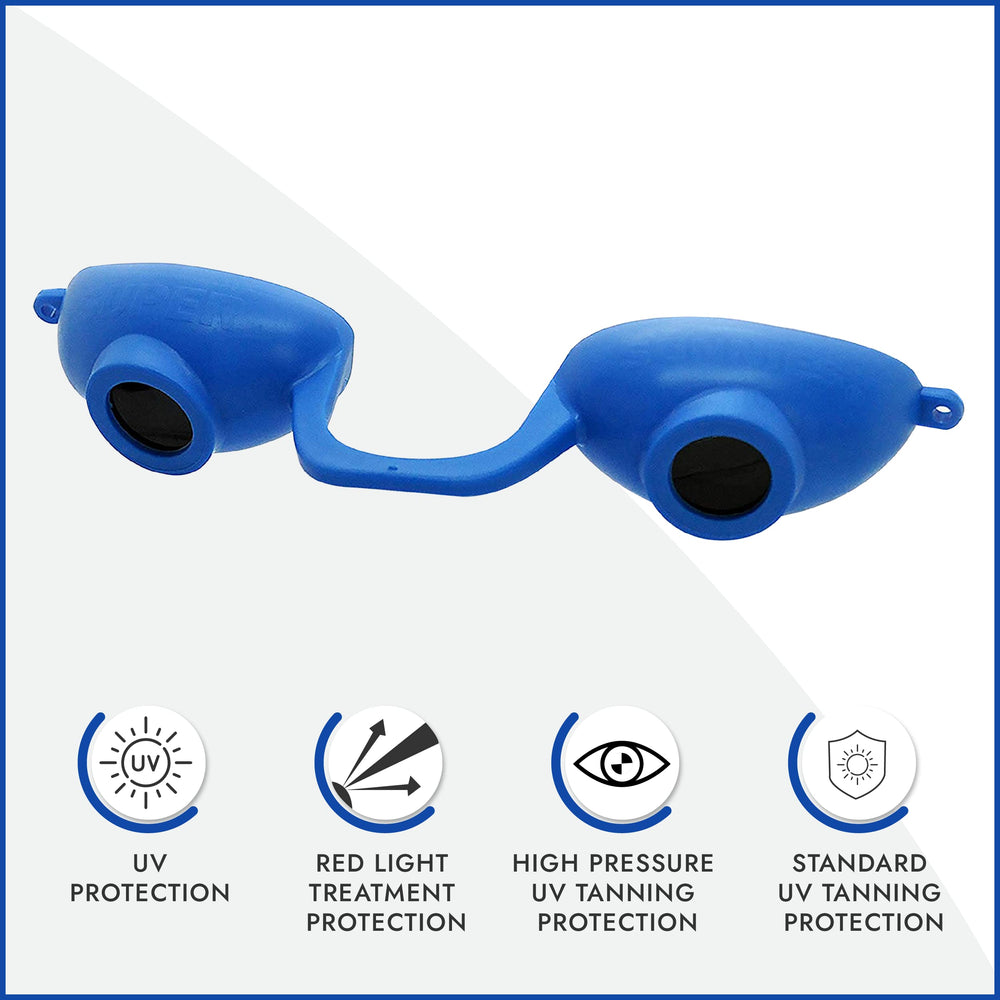 Protección ocular para bronceado interior con Super Sunnies Evo, cómodo y seguro.
