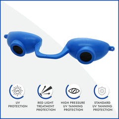 Protección ocular para bronceado interior con Super Sunnies Evo, cómodo y seguro.