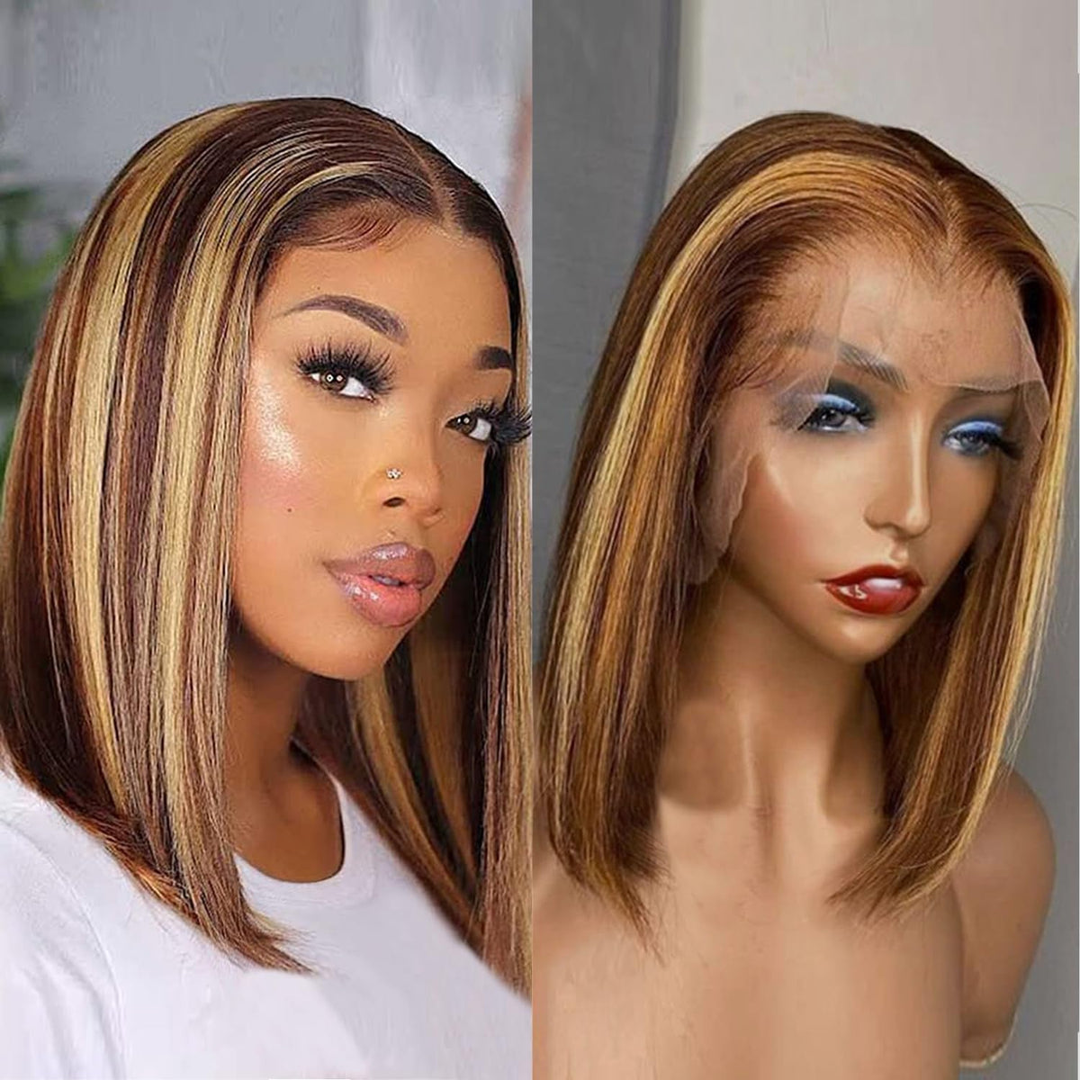 Peluca Superfect ombré honey blonde bob con encaje frontal para un aspecto natural