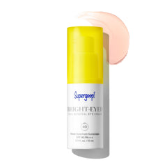 Bright-Eyed de Supergoop, crema para ojos en botella, protección SPF 40 para uso diario.