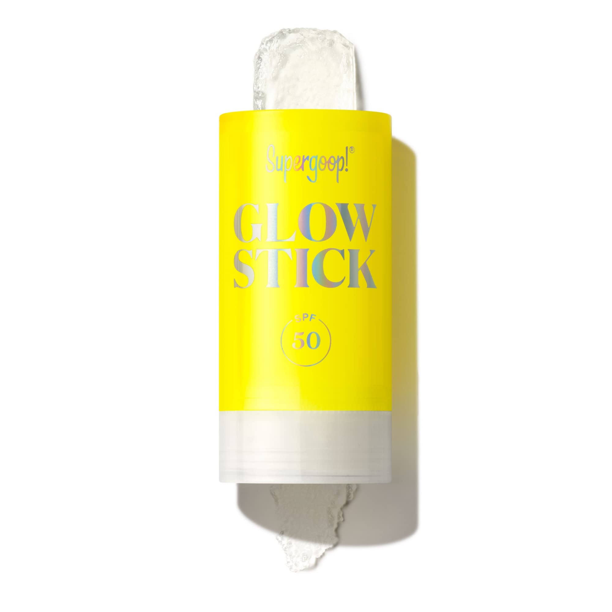 Supergoop! Glow Stick SPF50 frente y cara, protección solar portátil para uso diario