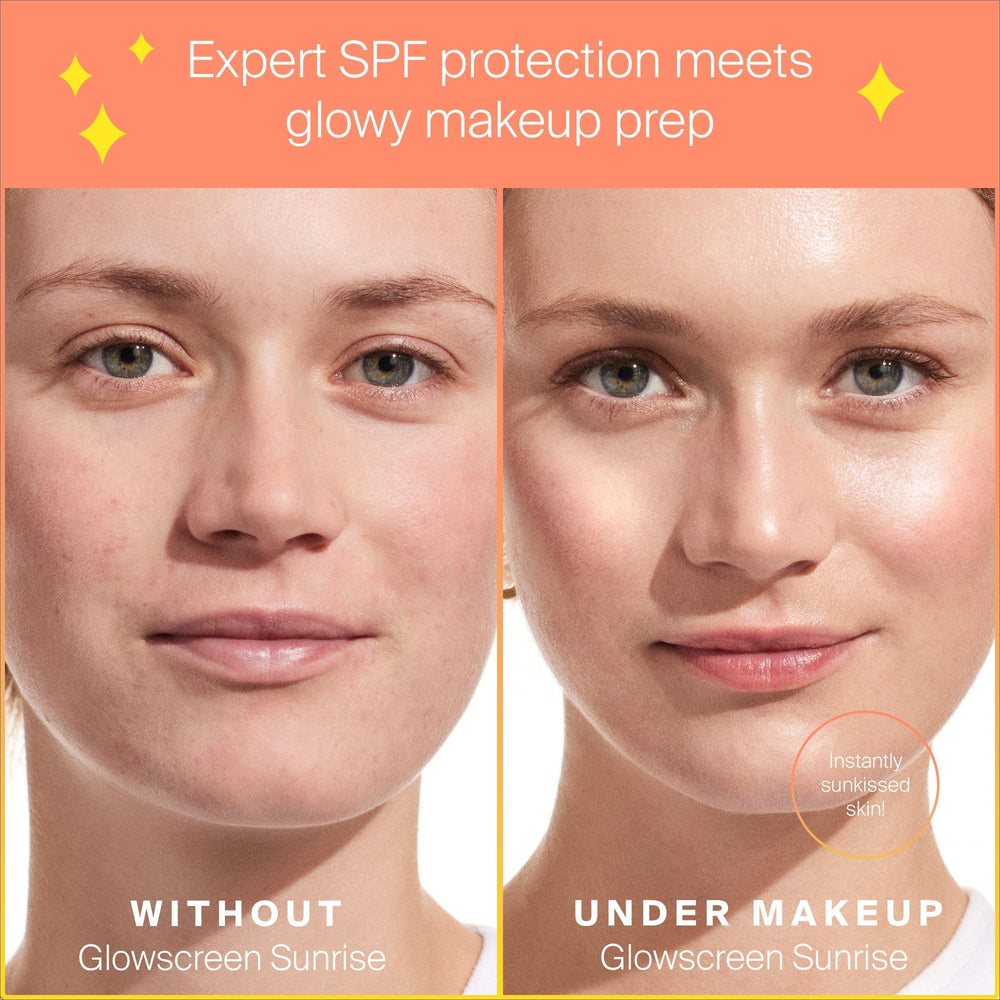 Supergoop! Glowscreen, aplicación facial, base iluminadora para rostro fresco.