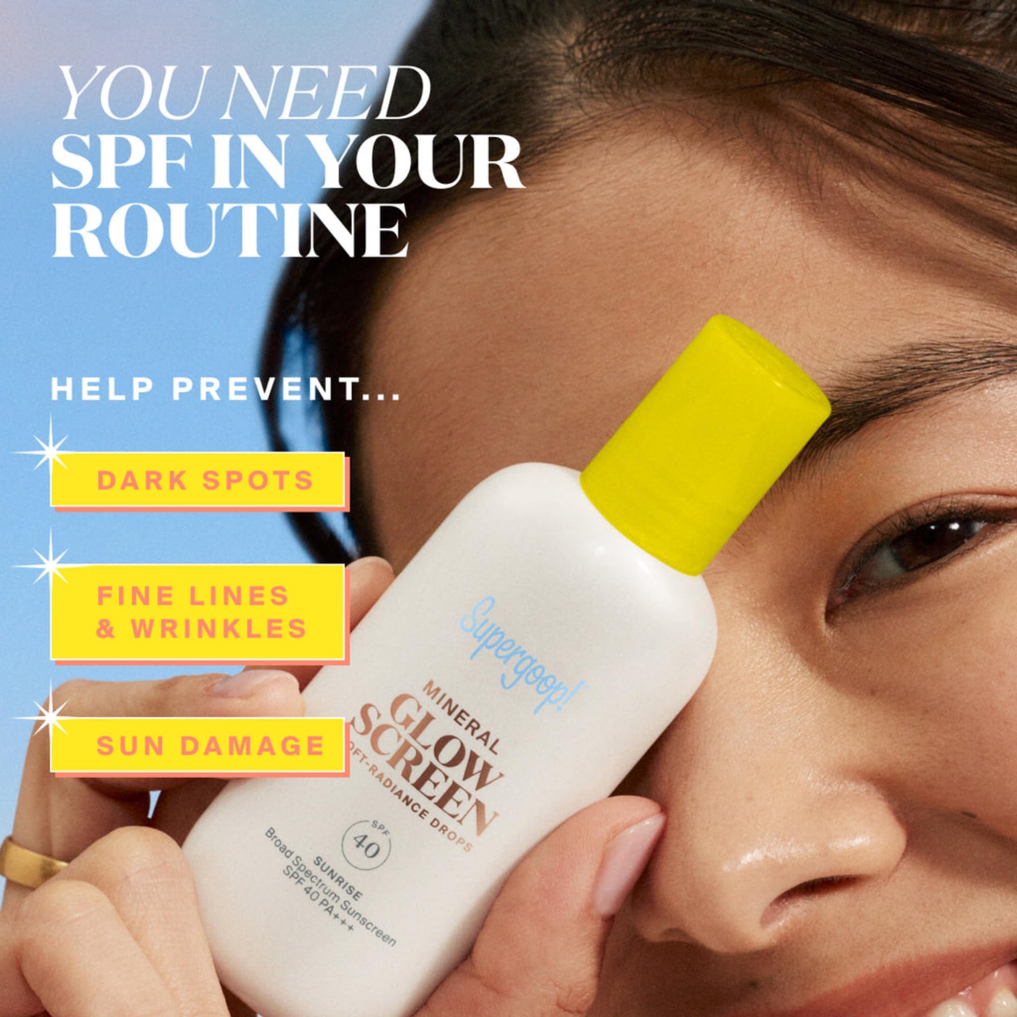Protección mineral SPF 40 con Glowscreen Amanecer para uso diario.