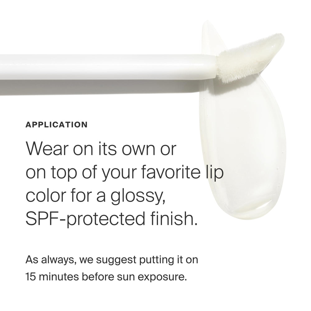 Supergoop Lipscreen Shine SPF 40 — labios con brillo y sensación suave al tacto.