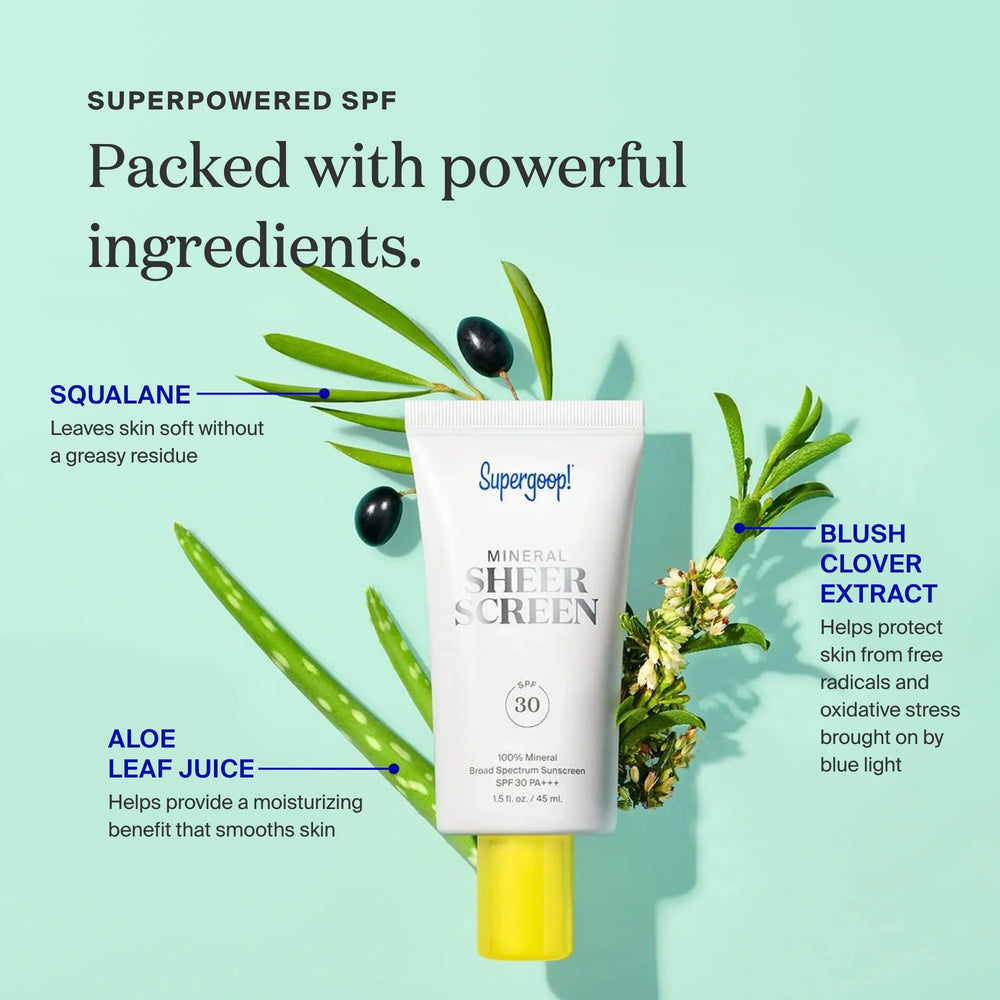 Protección frente luz azul con Supergoop Mineral Sheerscreen para uso diario.