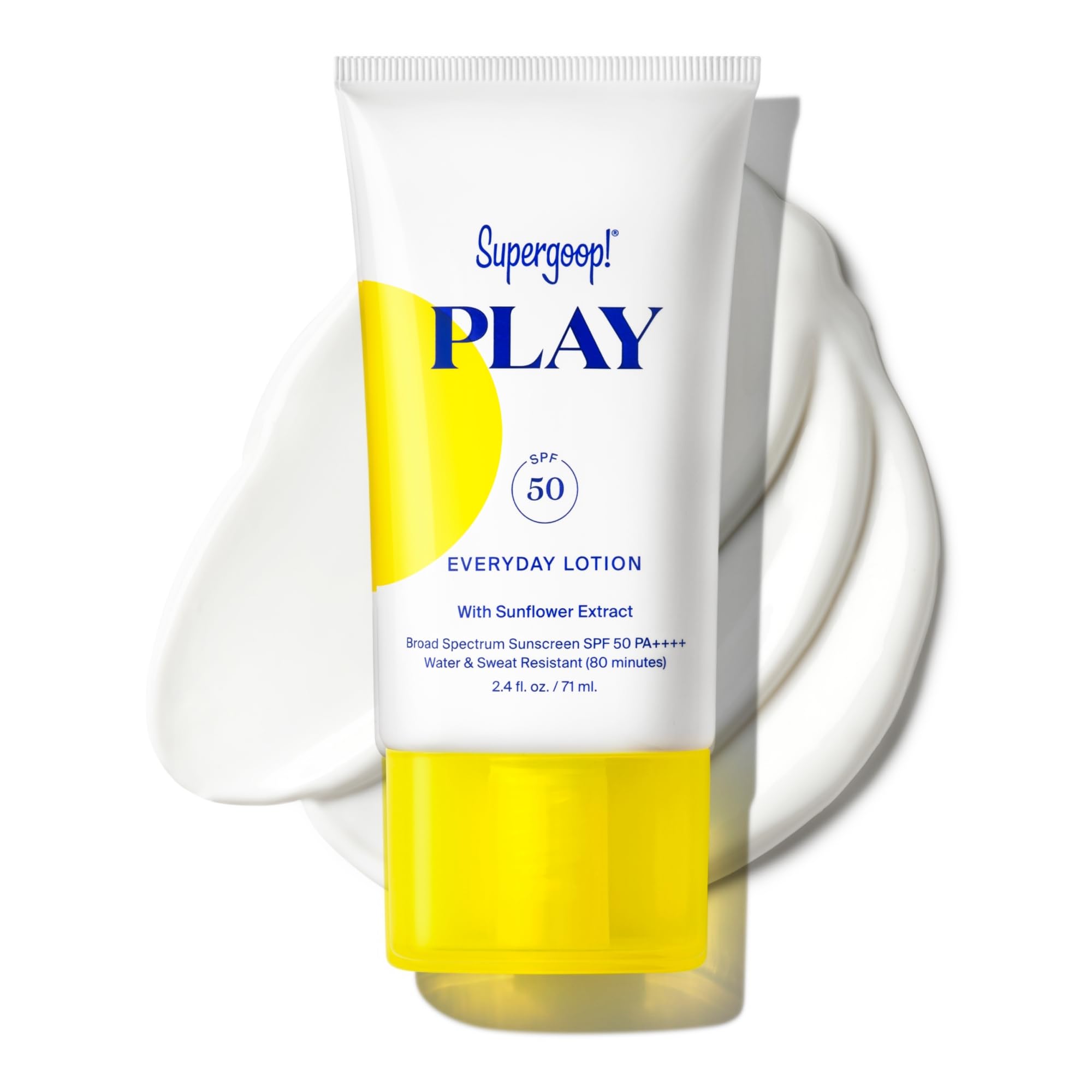 Supergoop! PLAY Everyday Lotion SPF 50 bottle highlights broad spectrum protection for face and body