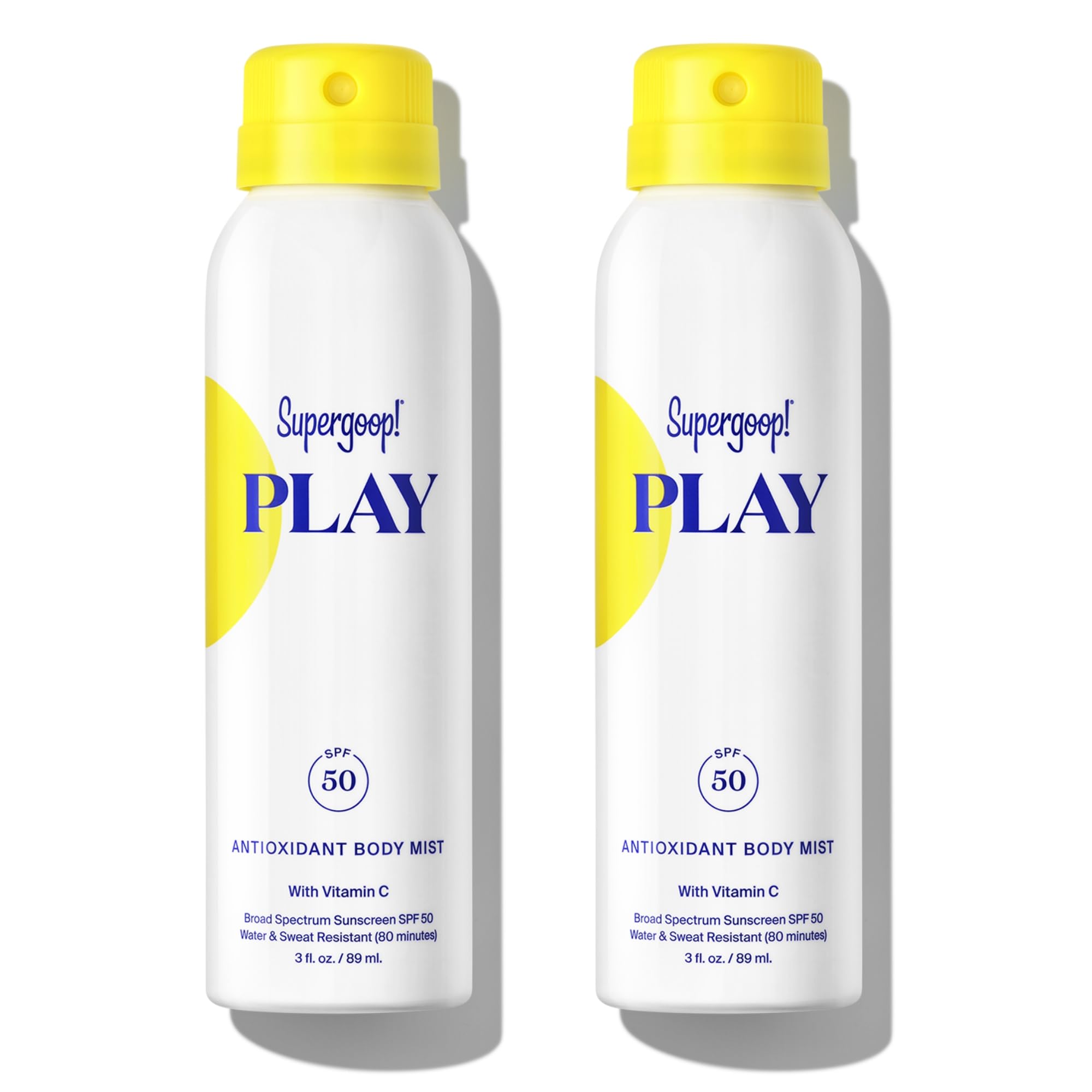Supergoop PLAY SPF50, botella bruma corporal, protección ligera para días activos.