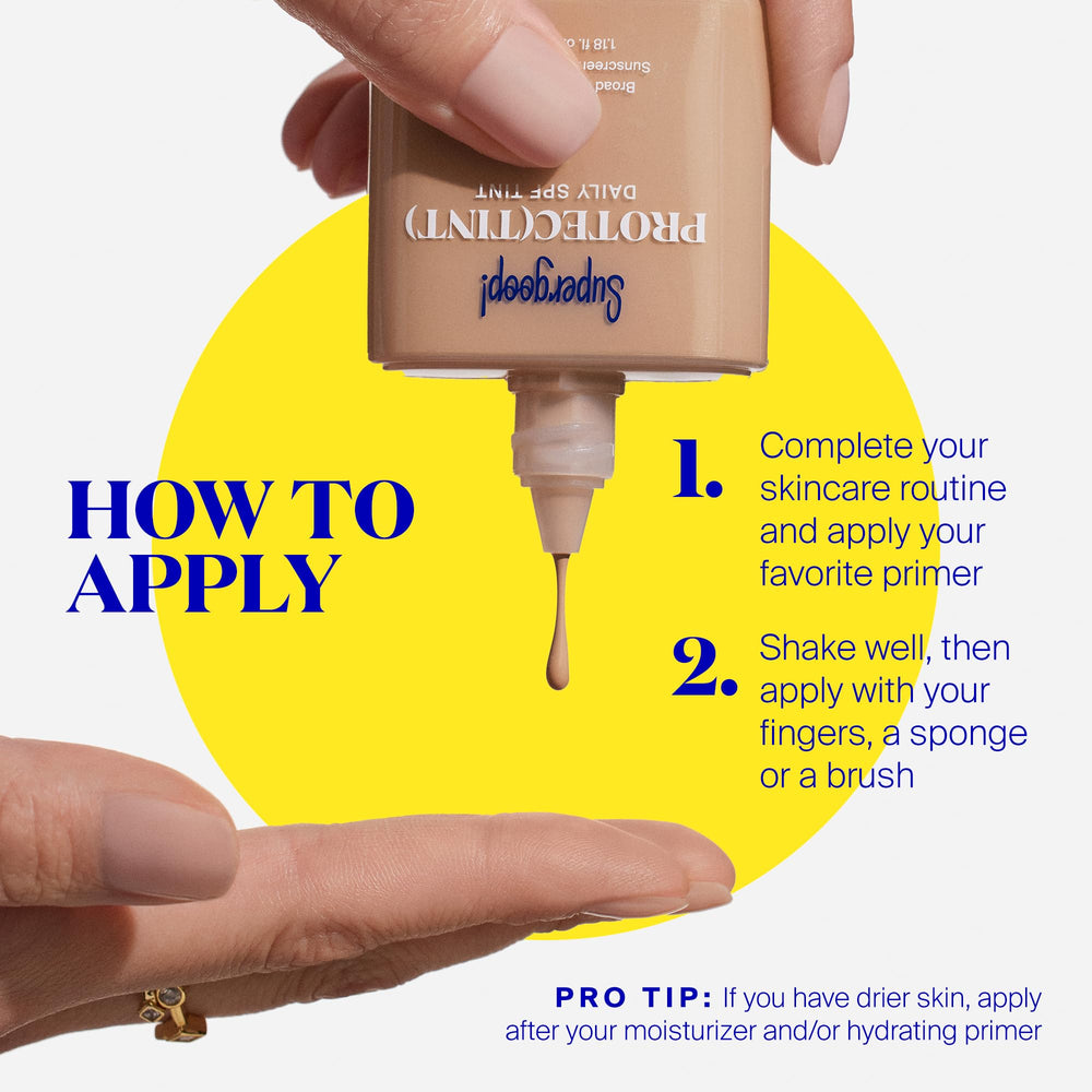 Protec(tint) SPF 50 de Supergoop! protección de amplio espectro contra rayos UVA y UVB.