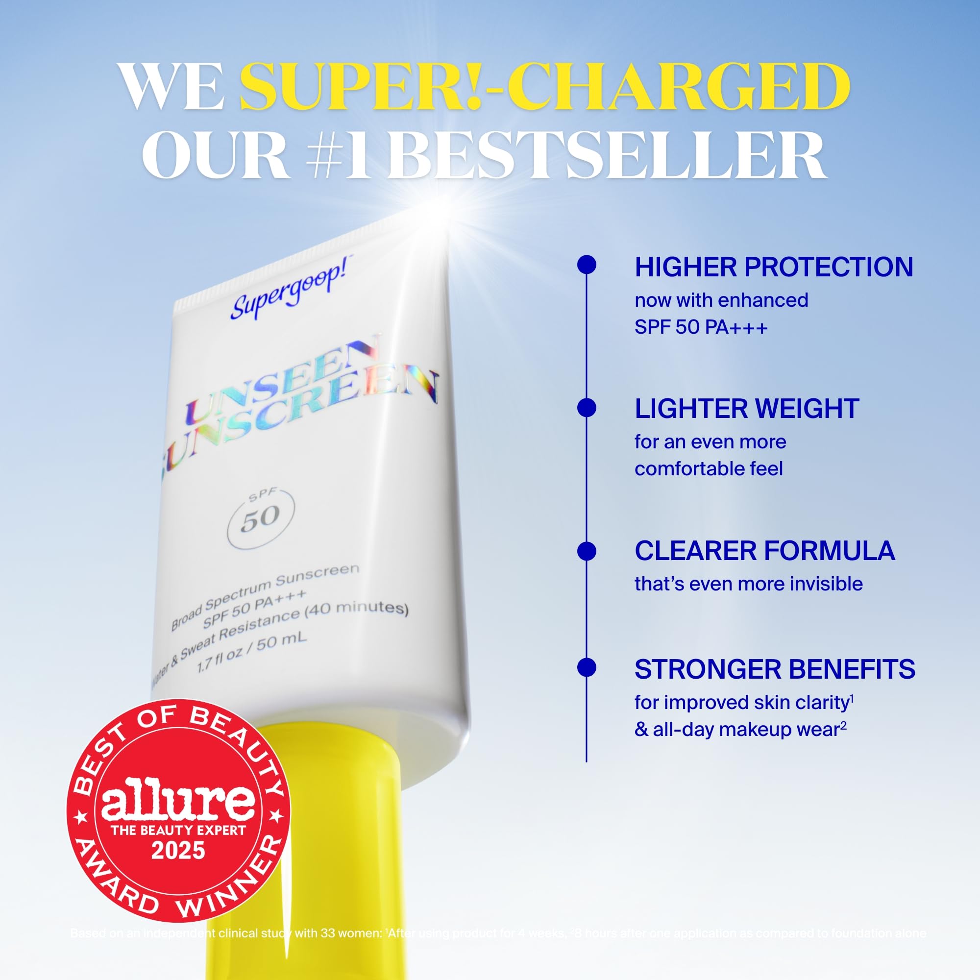 Supergoop Unseen Sunscreen, textura ligera que funciona como prebase para maquillaje de larga duración.