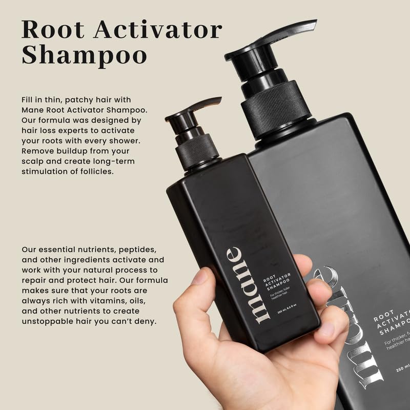 Hombre aplicando Superior Mane, cabello más denso y con aspecto saludable