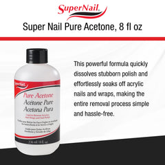 SuperNail acetona pura, aplicación suave con almohadilla para quitar esmalte.