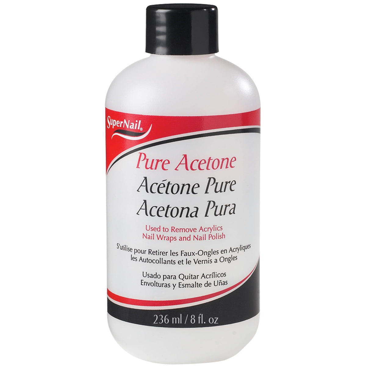 SuperNail acetona pura en botella, ideal para remover uñas acrílicas con eficacia.