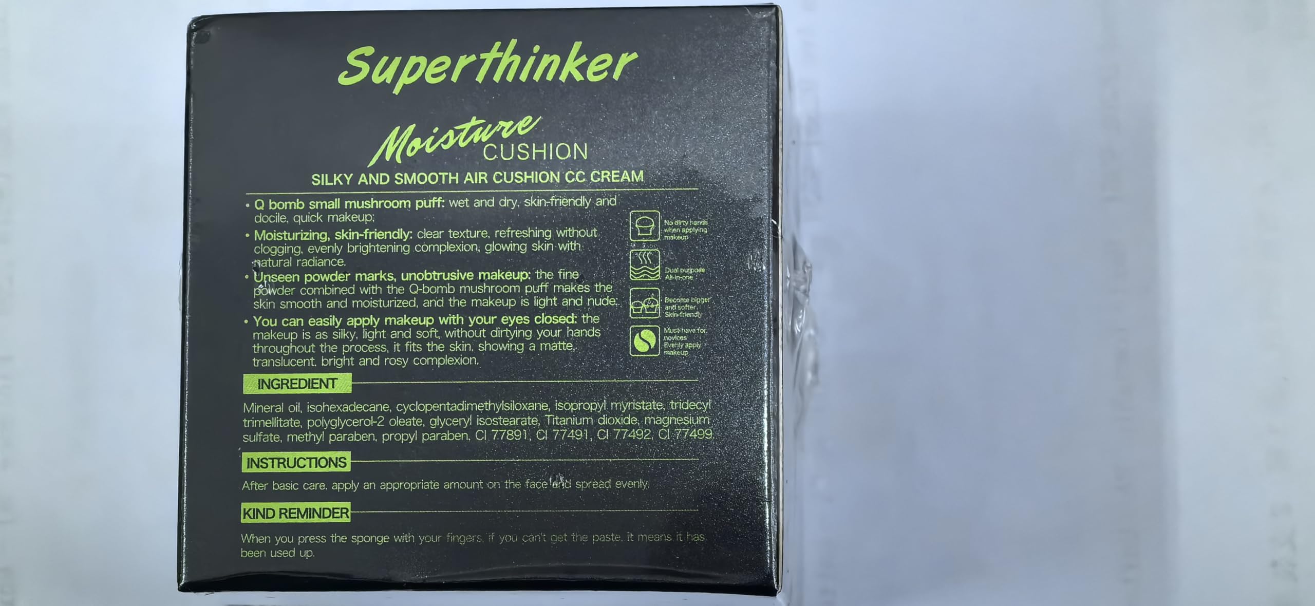 SuperThinker Crema CC usa técnica de aplicación tipo sello para mejor duración.