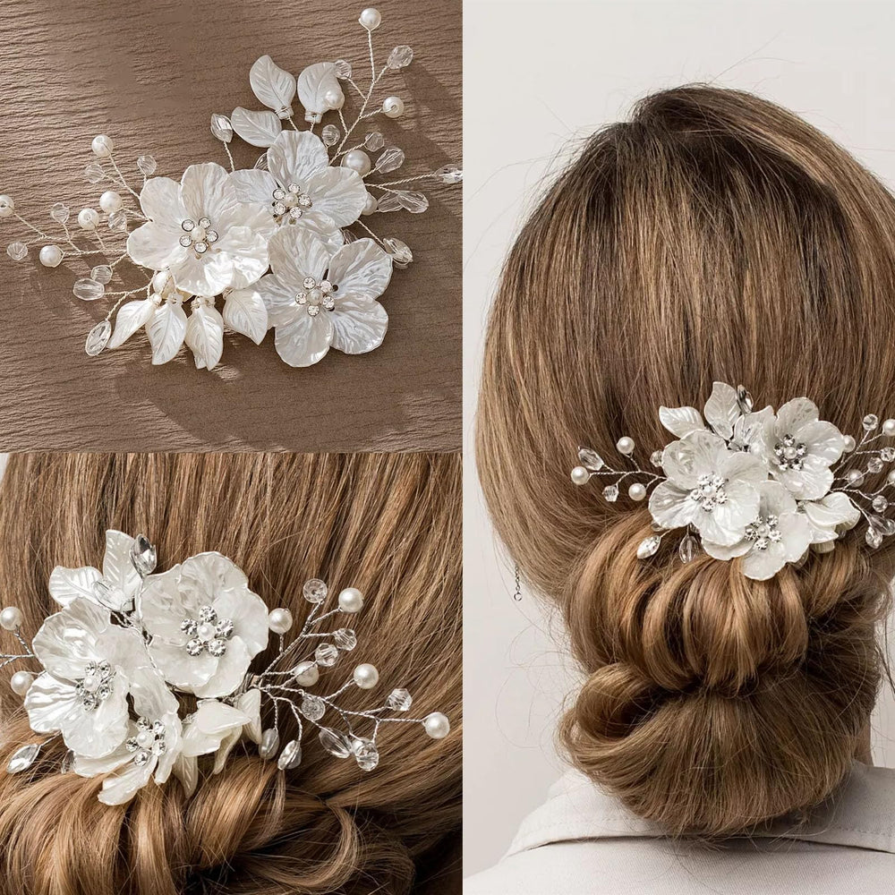 Supgoodom broche flor nupcial con relieve, resalta peinados.