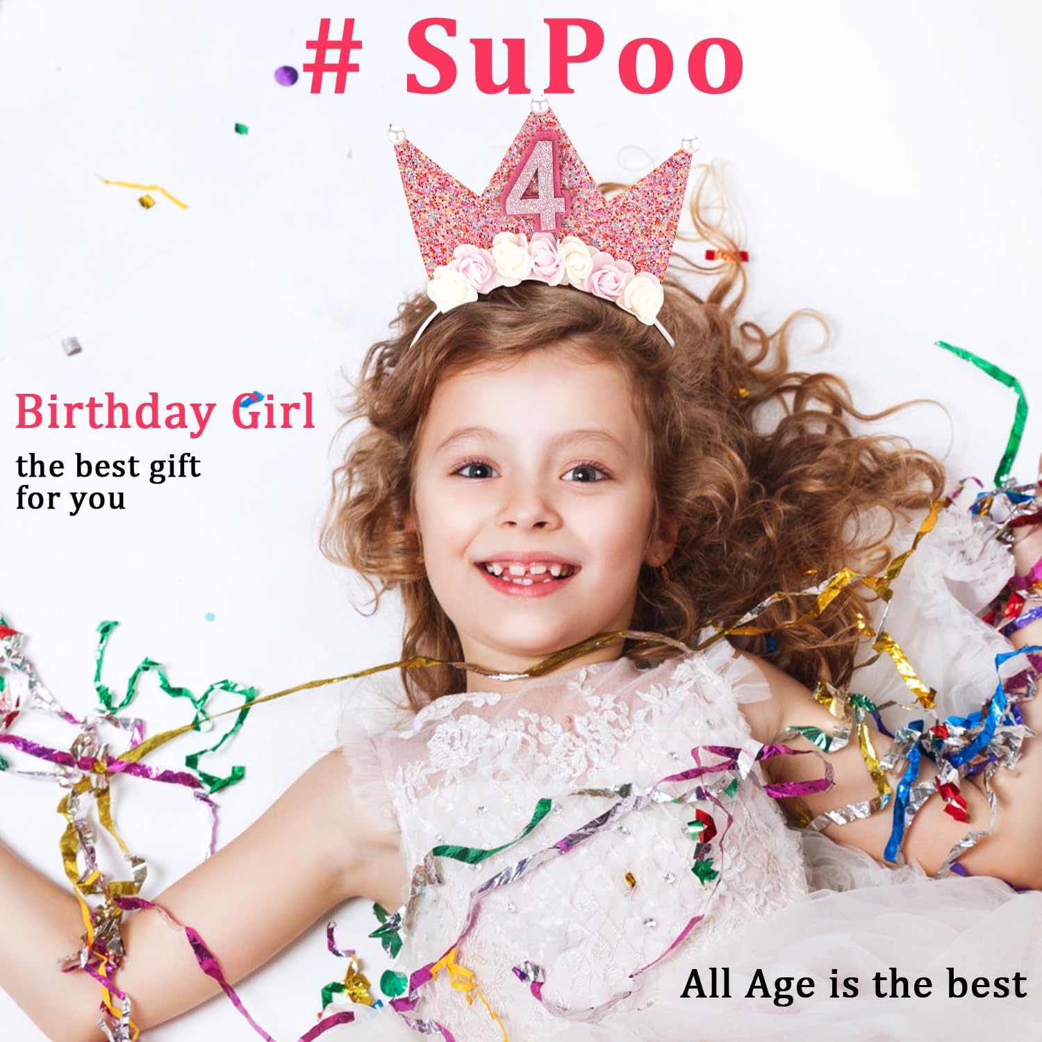SuPoo corona princesa perlas, ideal para sesión de fotos de cumpleaños.