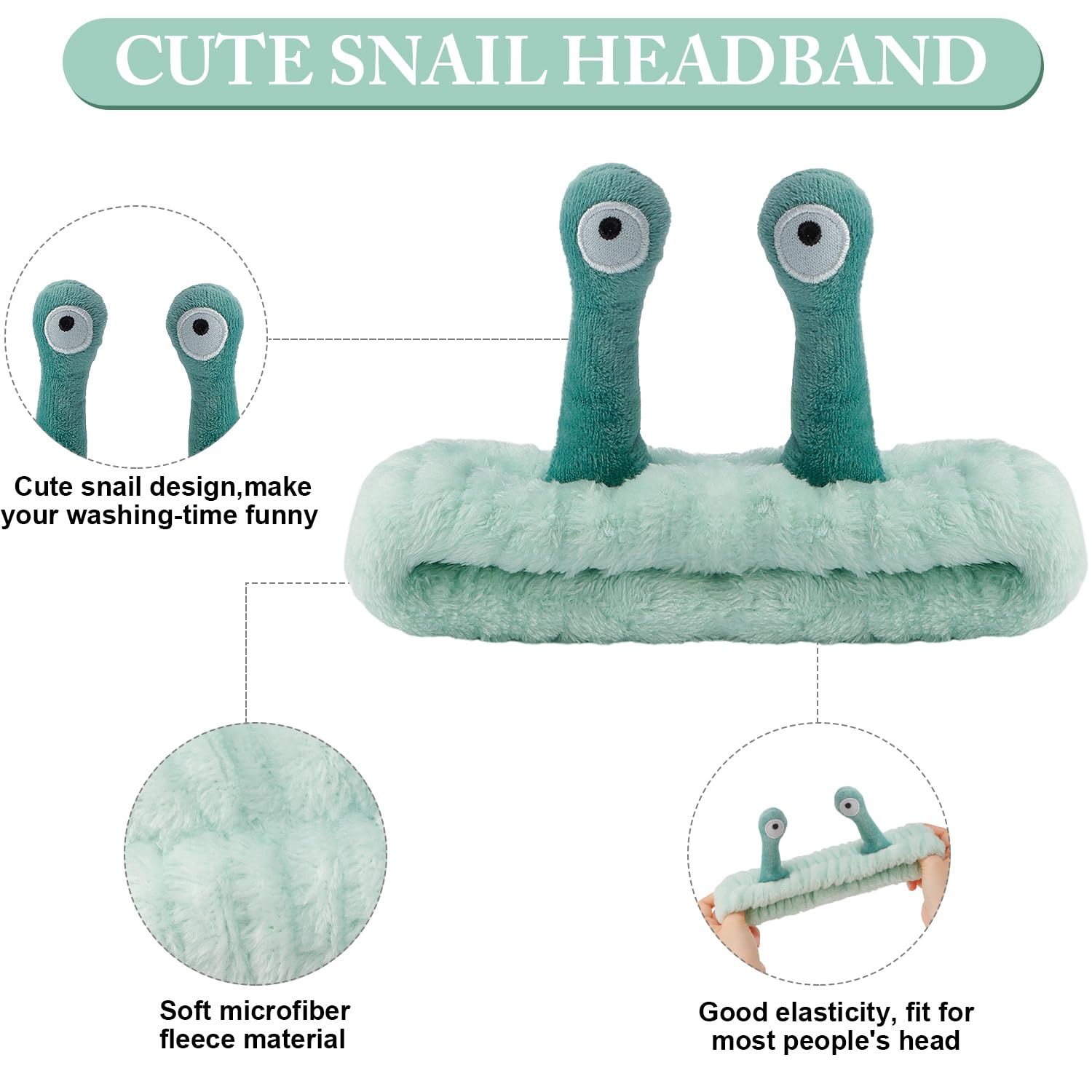 SuPoo diadema facial caracol verde, diseño adorable que alegra la rutina