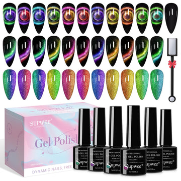 SUPWEE esmalte gel ojo de gato: conjunto de colores para uñas con efecto magnetizado
