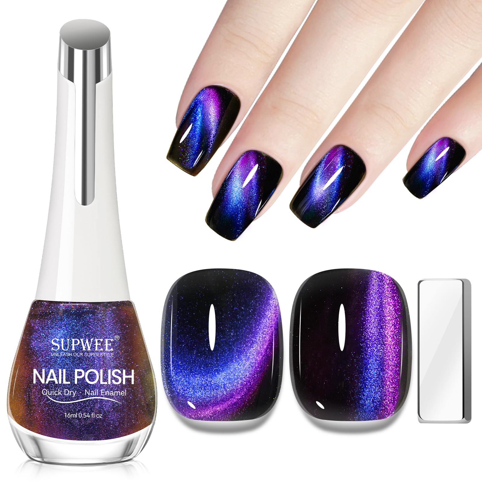 SUPWEE esmalte magnético 9D ojo de gato azul, efecto llamativo para uñas