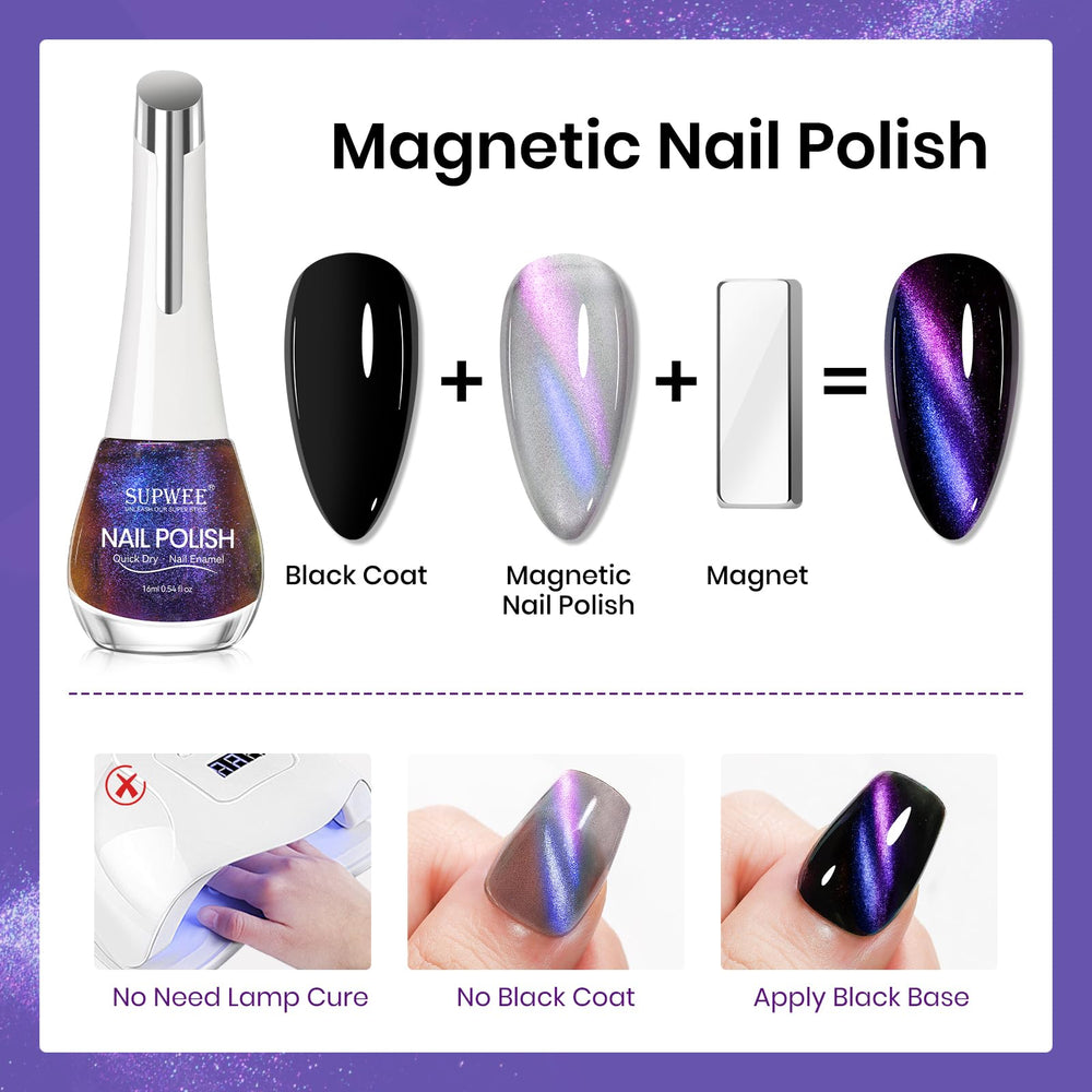 SUPWEE esmalte magnético 9D ojo de gato morado, giro dinámico al mover la magnetita
