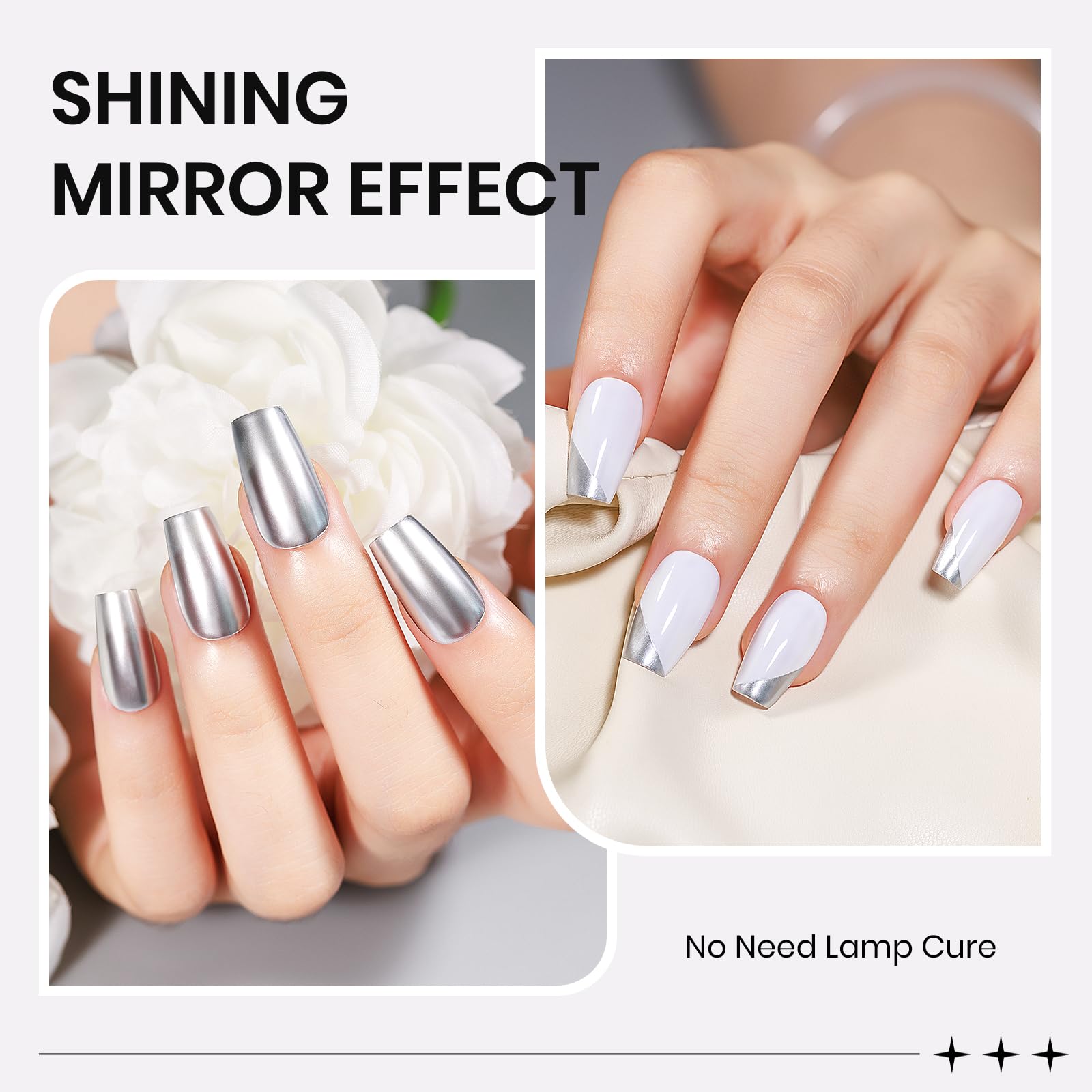 SUPWEE Muestra uñas con efecto espejo para looks de fiesta.