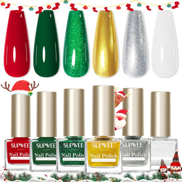 SUPWEE set de esmaltes Navidad en rojos y verdes para manicuras festivas.